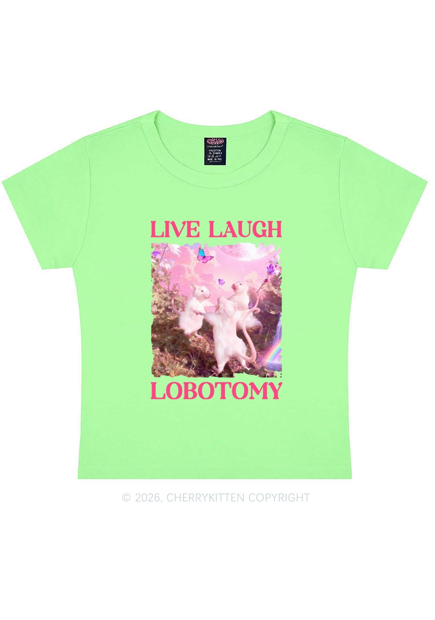 Live Laugh Lobotomy Rats Y2K Baby Tee Cherrykitten Art by OhStuffinell Taxidermy