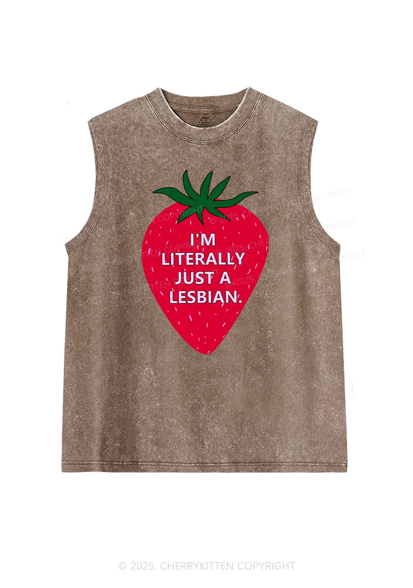 Lesbian Strawberry Pride Y2K Washed Muscle Tank Cherrykitten