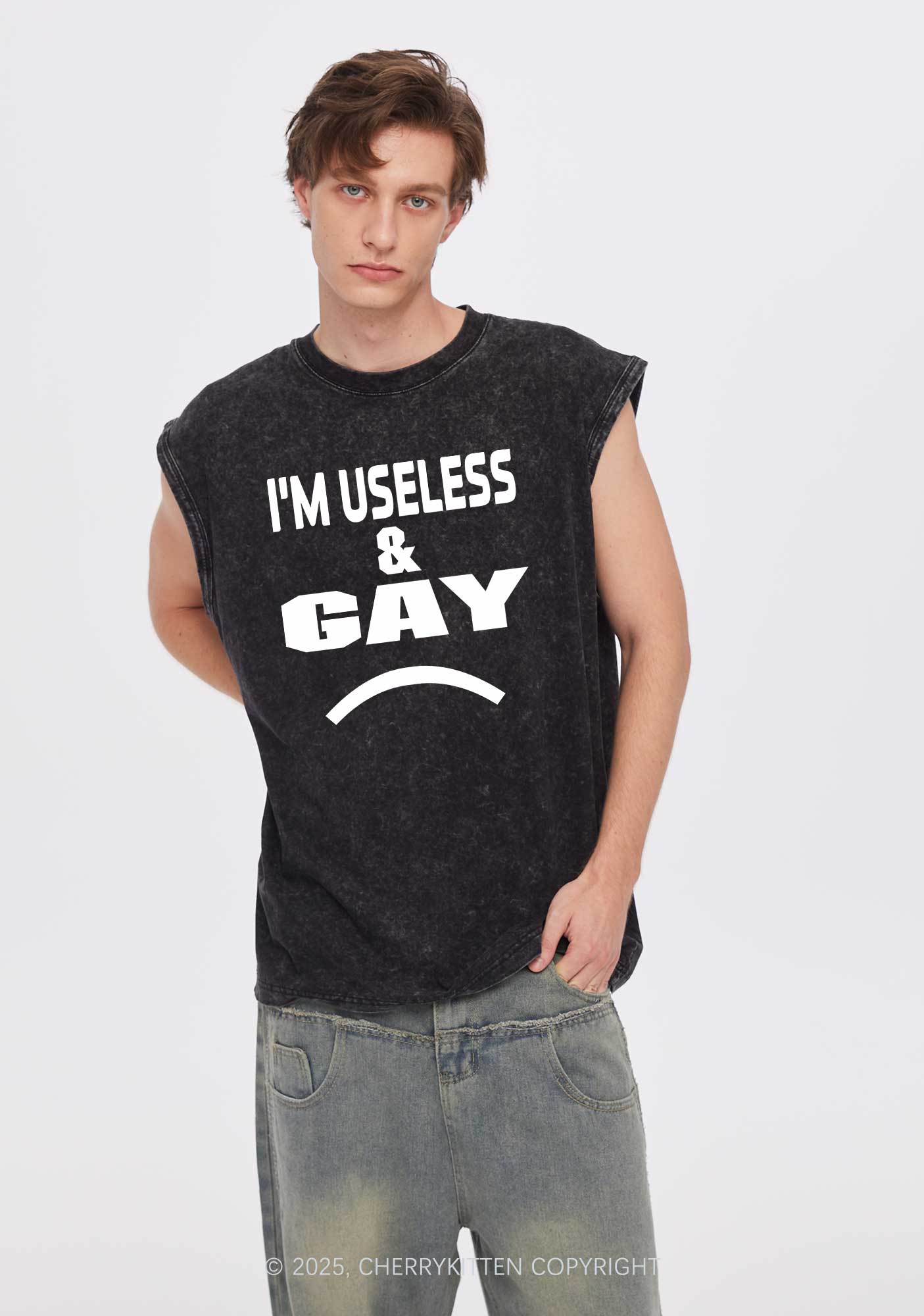 Useless Gay Pride Y2K Washed Muscle Tank Cherrykitten