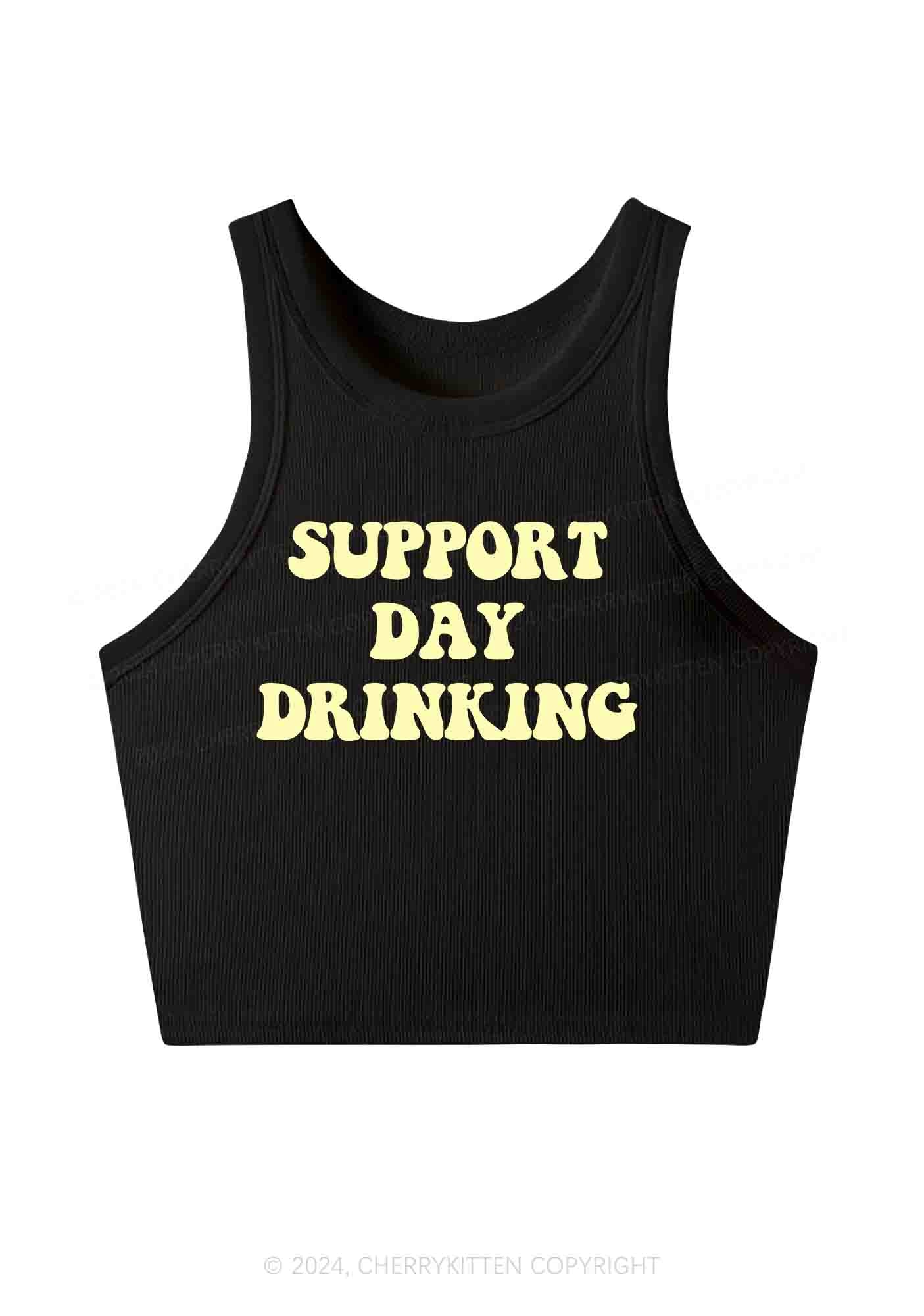 Support Day Drinking Y2K Crop Tank Top Cherrykitten