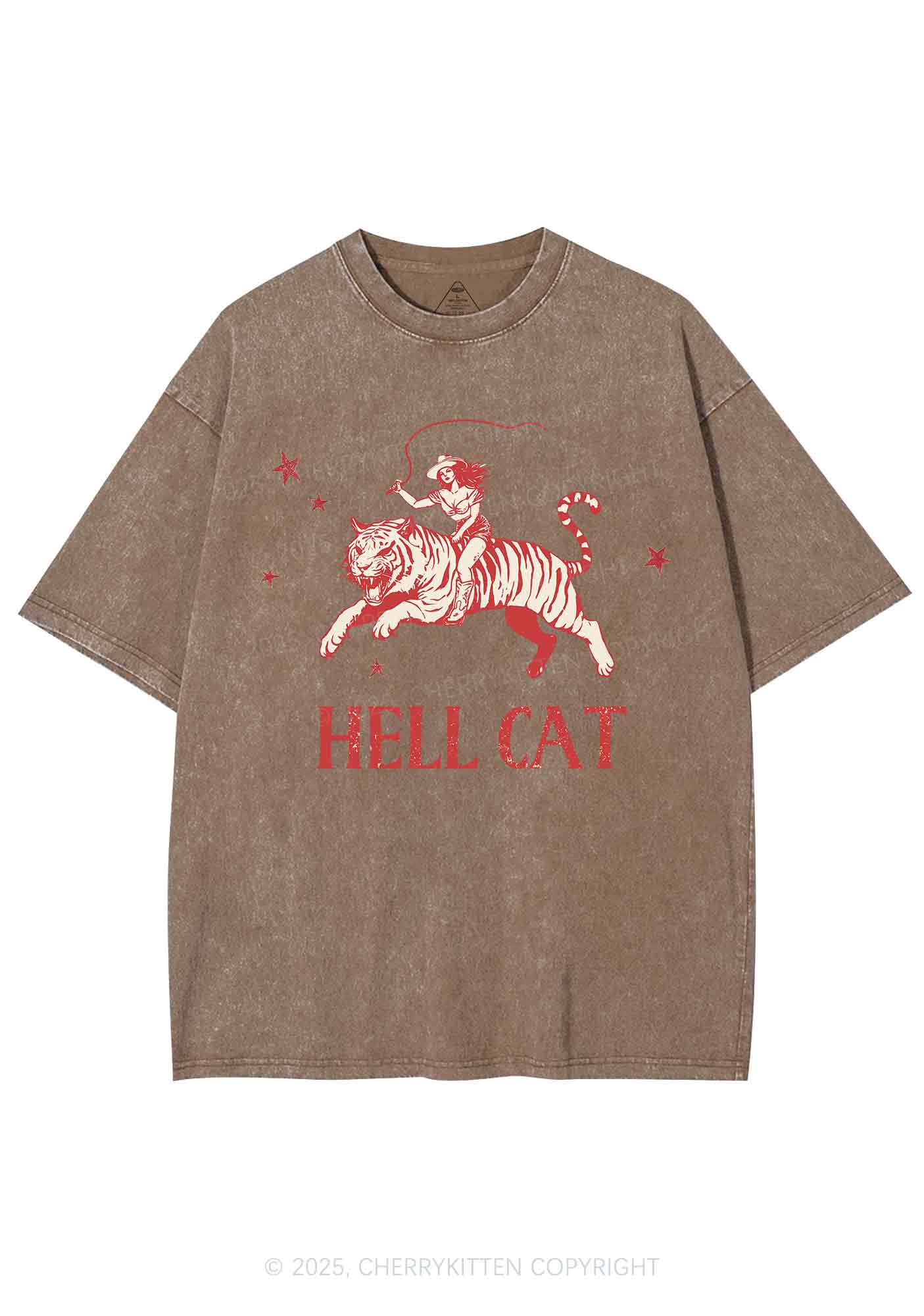 Cowgirl Hell Cat Y2K Shirts Washed Tee Cherrykitten