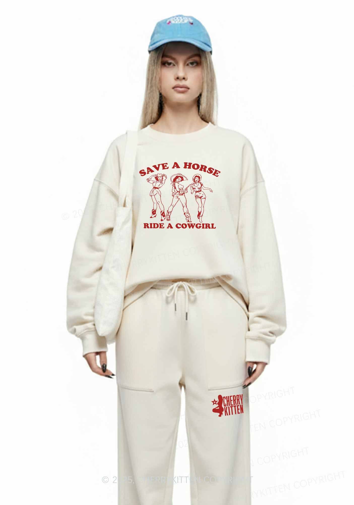 Ride A Cowgirl Y2K Fleece Sweatshirts Set Cherrykitten