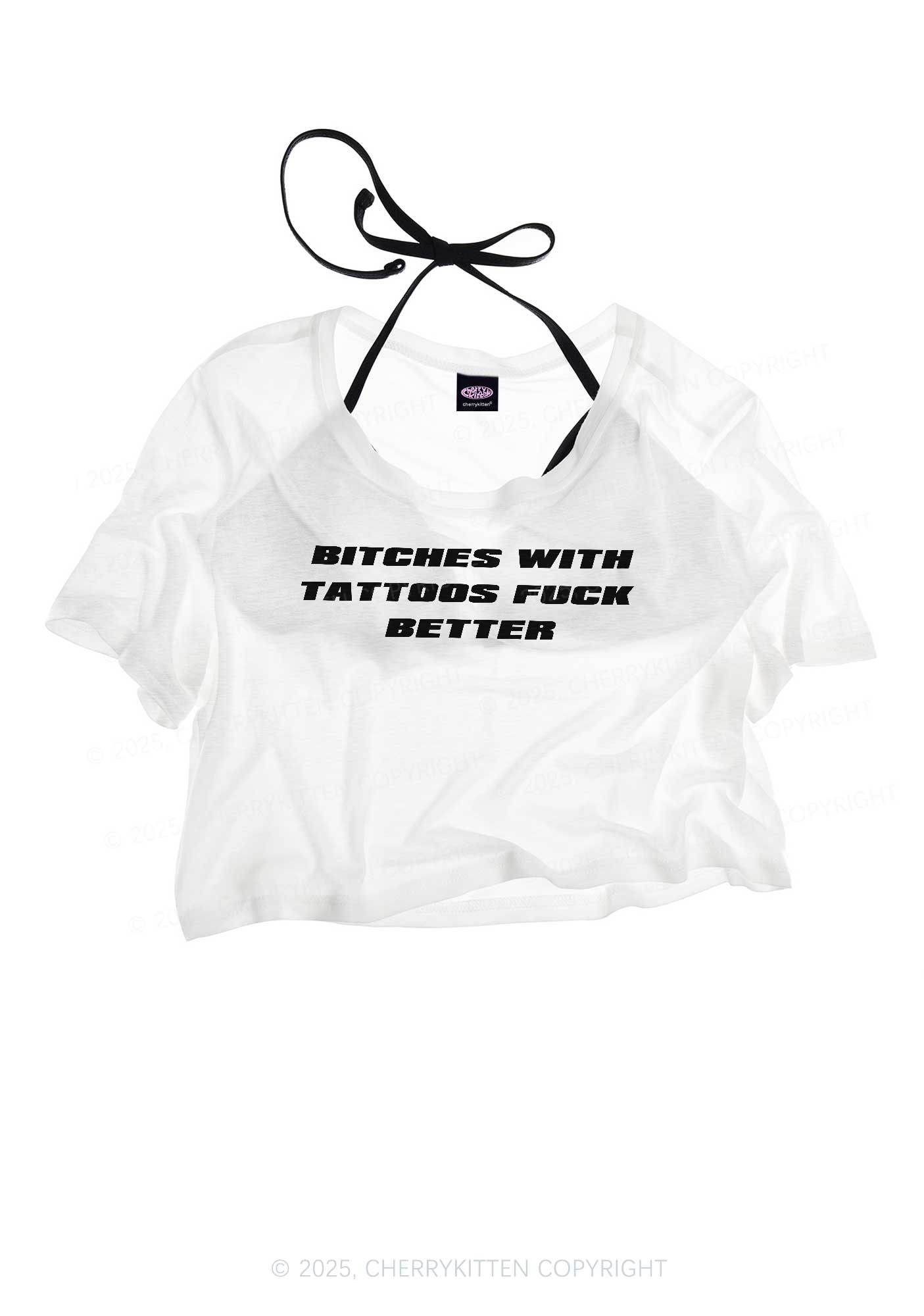 Bxxches With Tattoos Fxxk Better Y2K Sheer Crop Tee Cherrykitten
