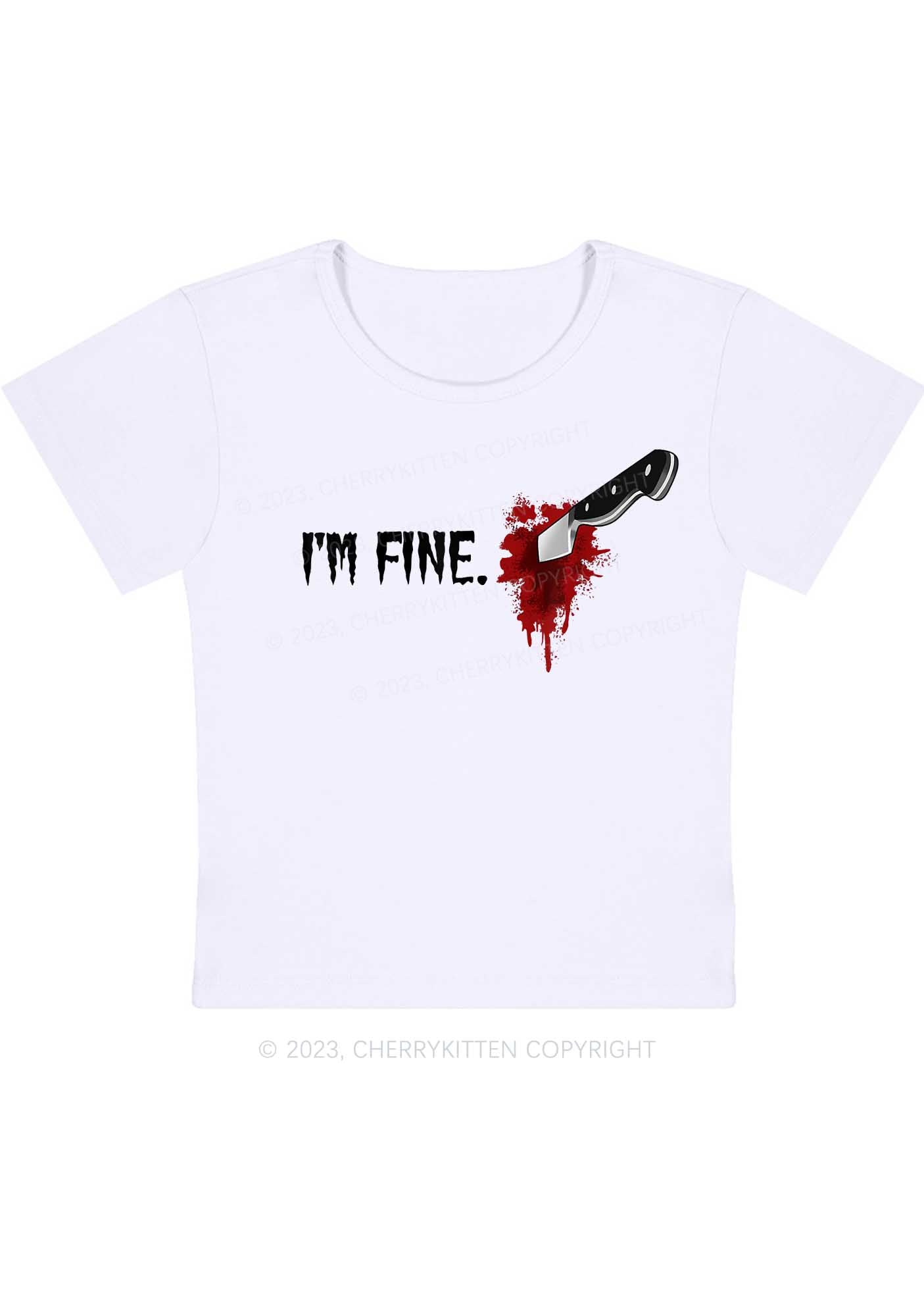 I'm Fine Horrible Bloodstains Halloween Y2K Baby Tee Cherrykitten