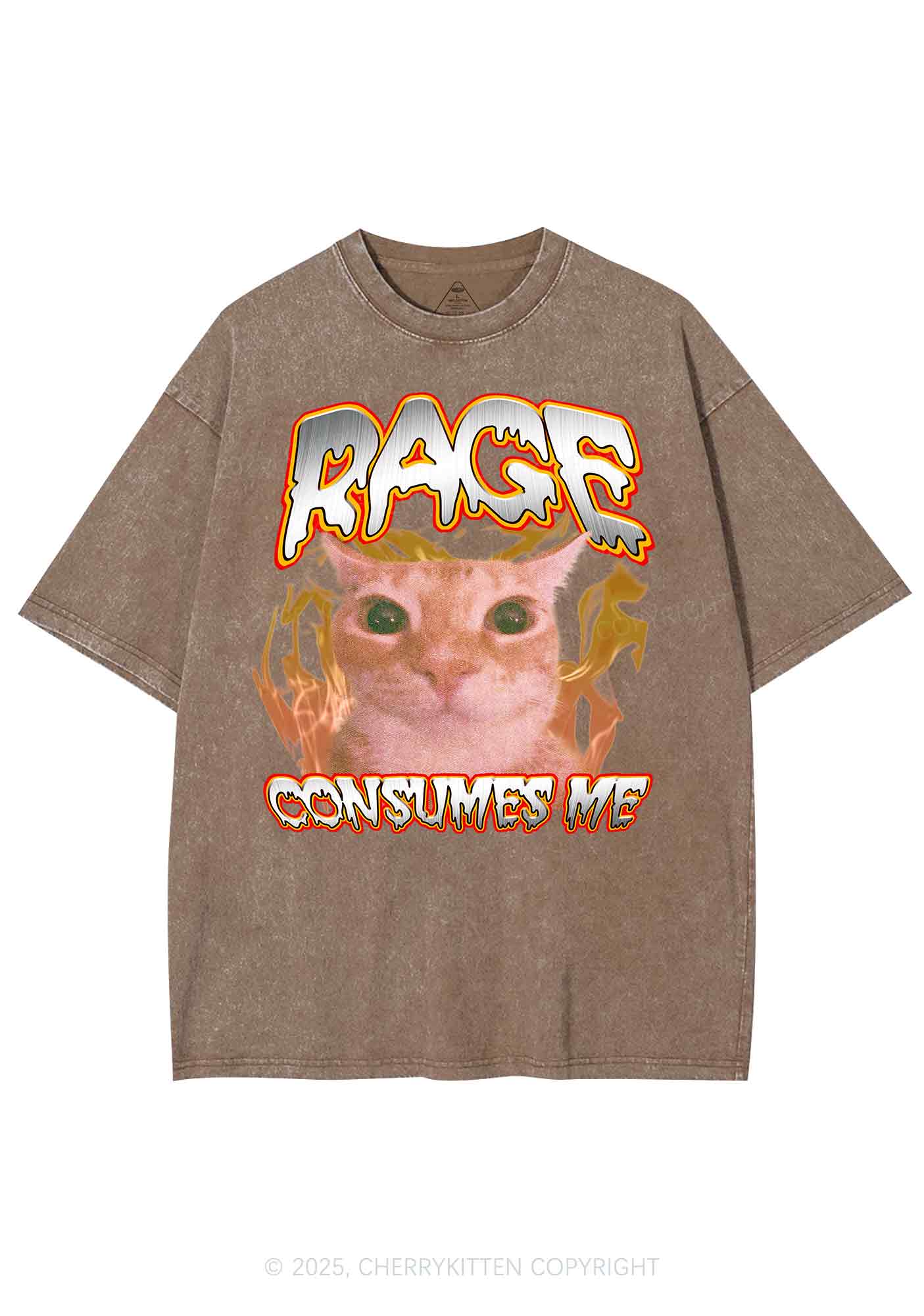Rage Consumes Me Cat Y2K Shirts Washed Tee Cherrykitten