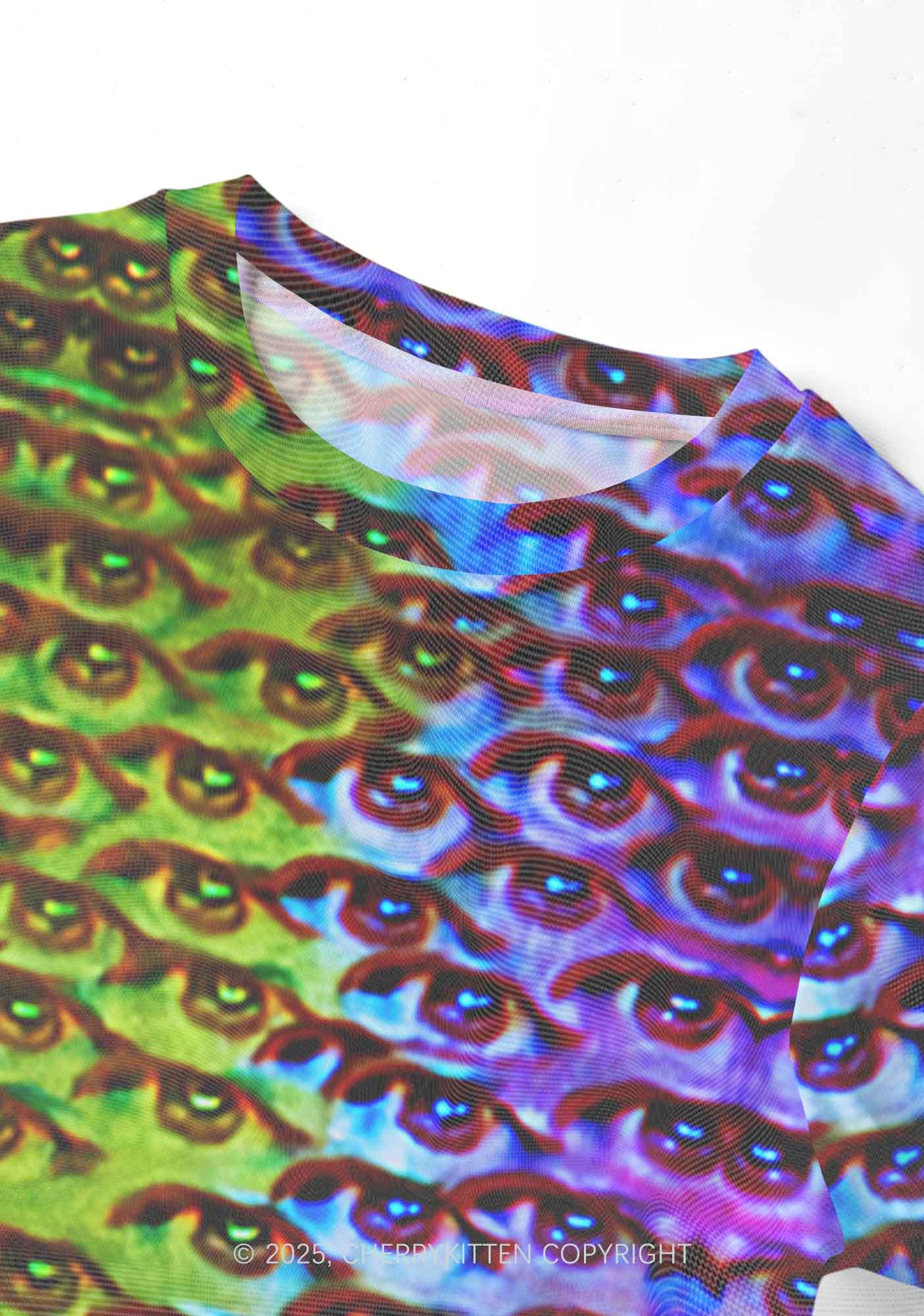 Halloween Spectrum Eyes Y2K Mesh Crop Top Cherrykitten