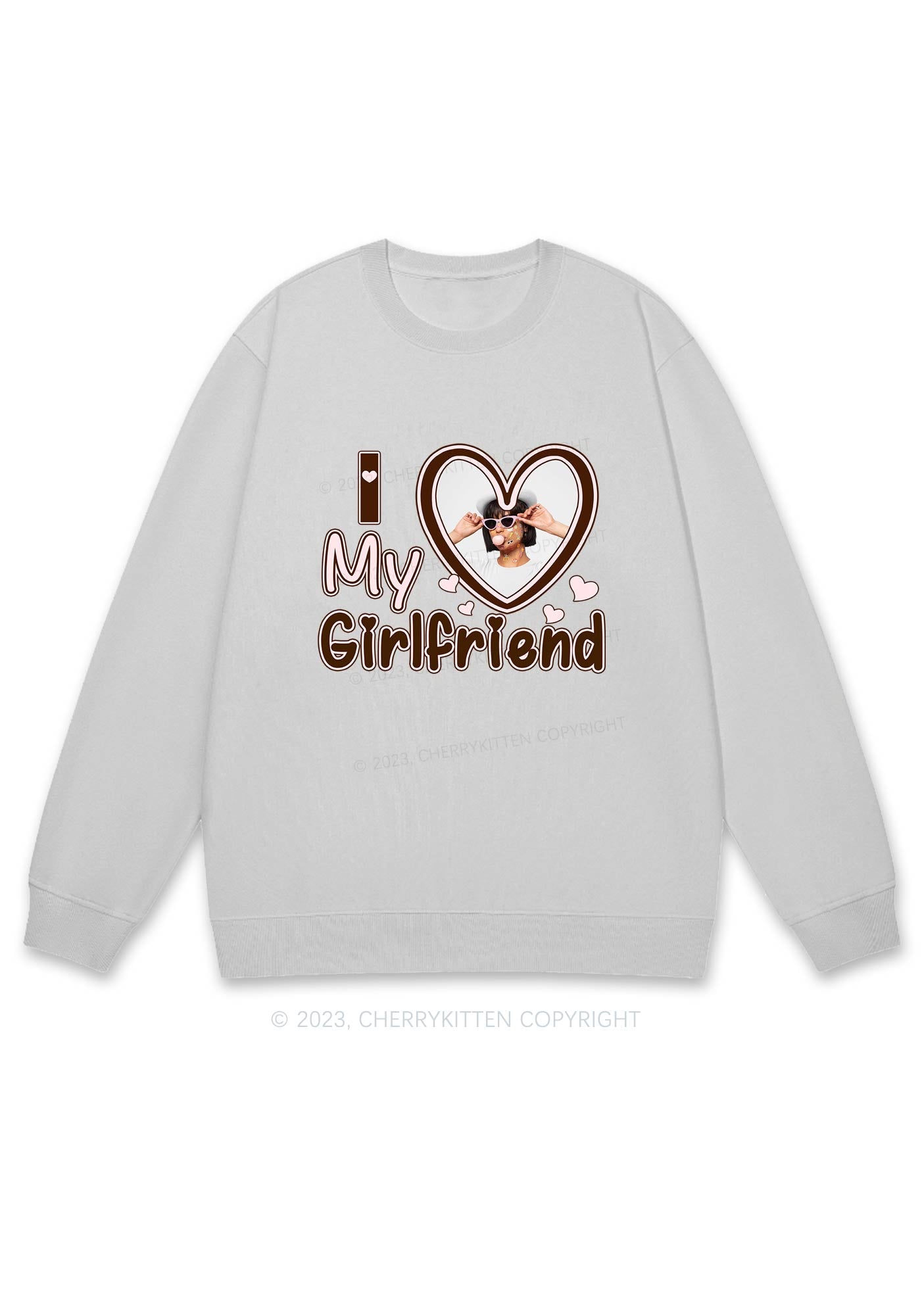 Custom BF&GF Photo Brown Heart Y2K Sweatshirt Cherrykitten