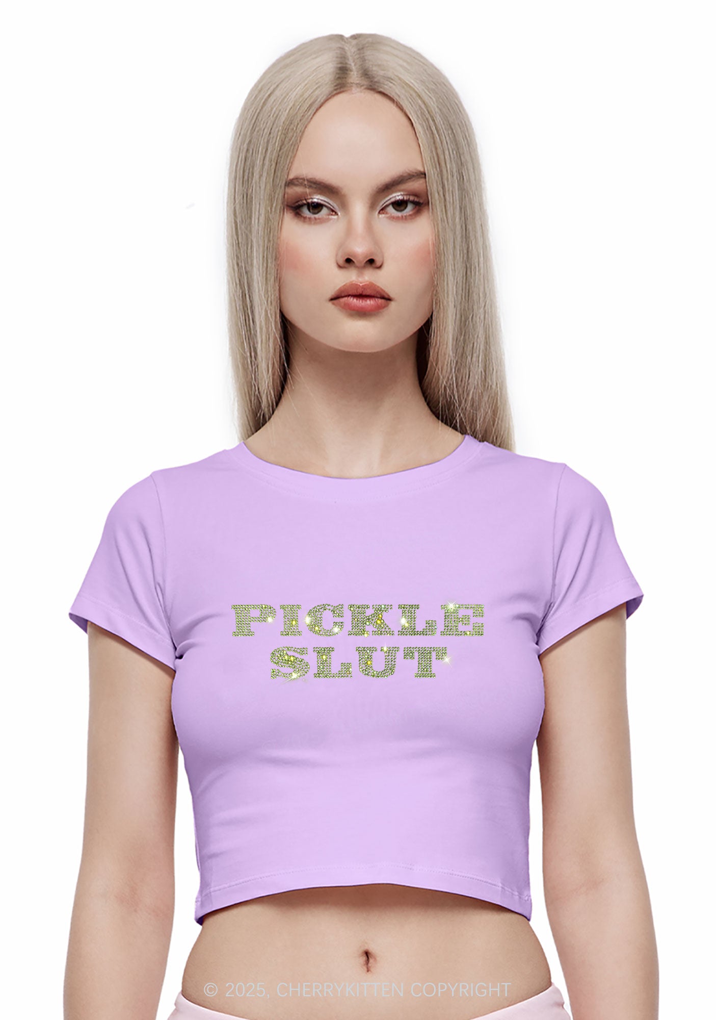 Rhinestone Pickle Slxt Y2K Baby Tee Cherrykitten