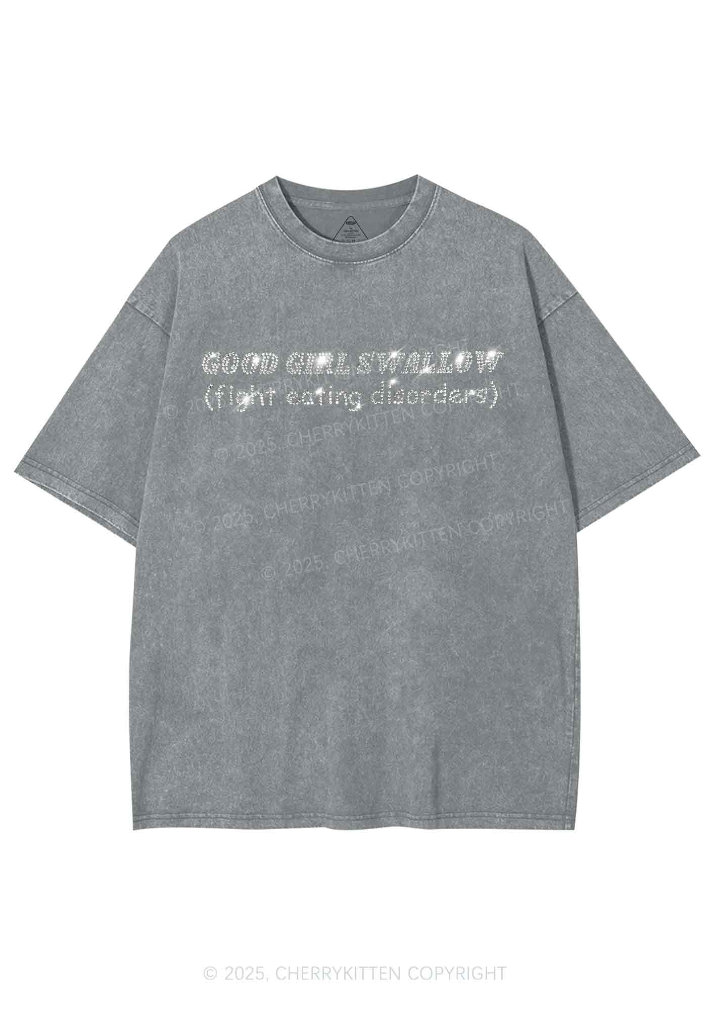 Rhinestone Good Girls Swallow Y2K Shirts Washed Tee Cherrykitten
