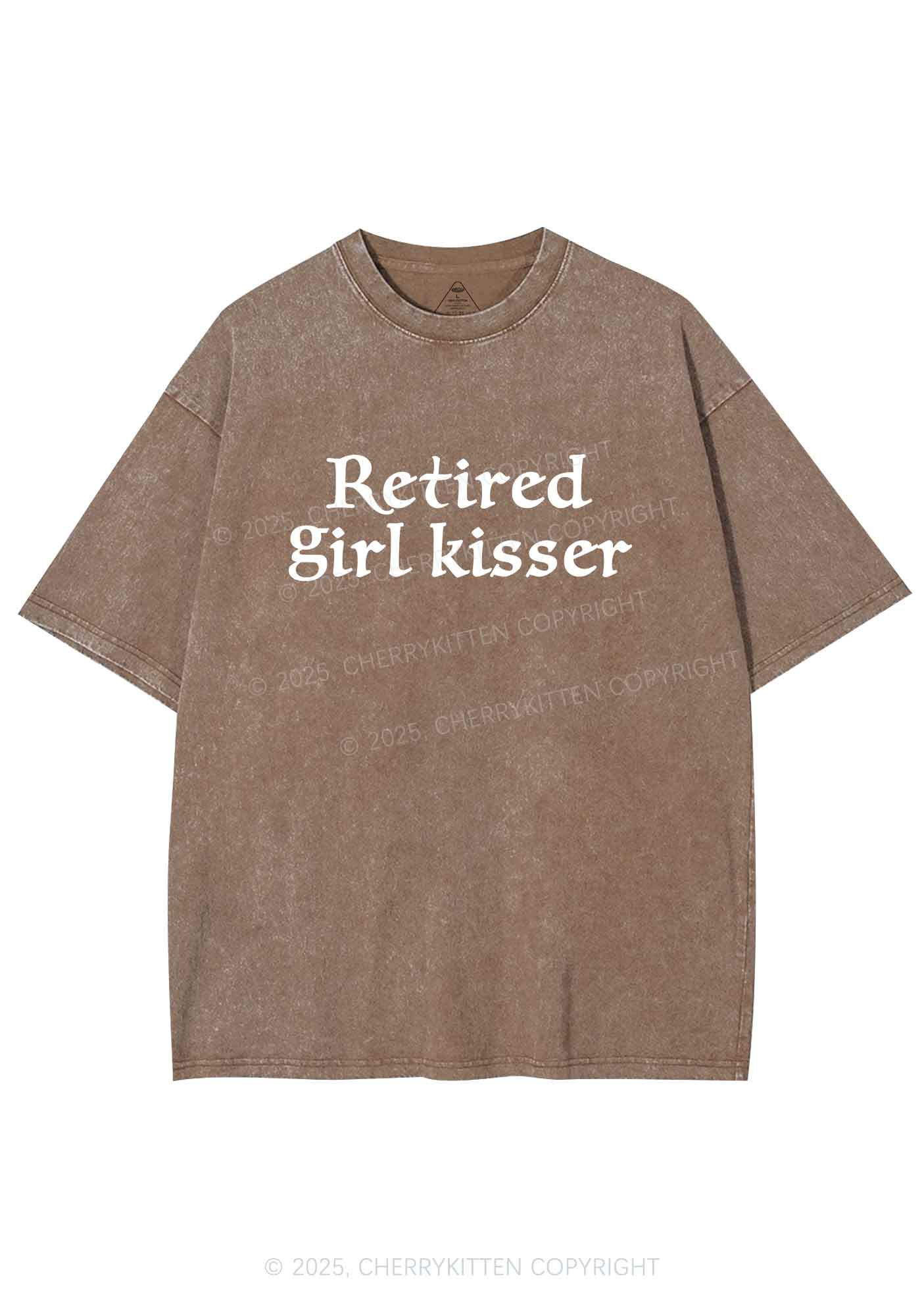 Retired Girl Kisser Pride Y2K Shirts Washed Tee Cherrykitten