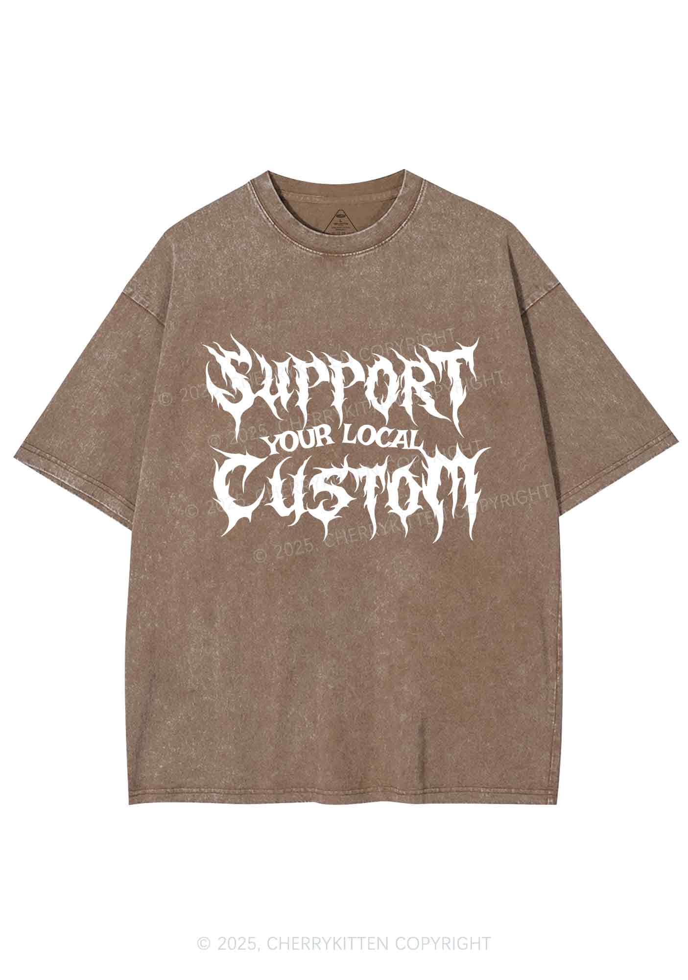 Custom Support Your Local Y2K Shirts Washed Tee Cherrykitten