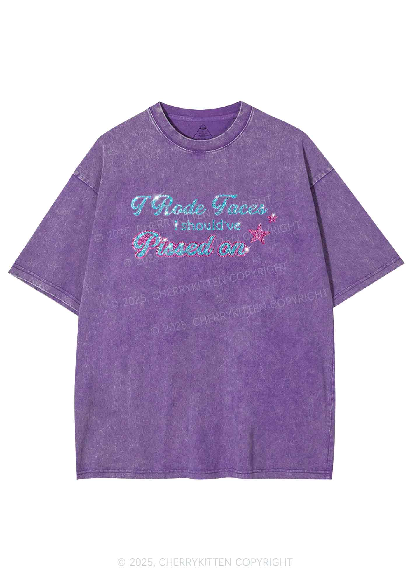 Rhinestone I Rode Faces Y2K Shirts Washed Tee Cherrykitten