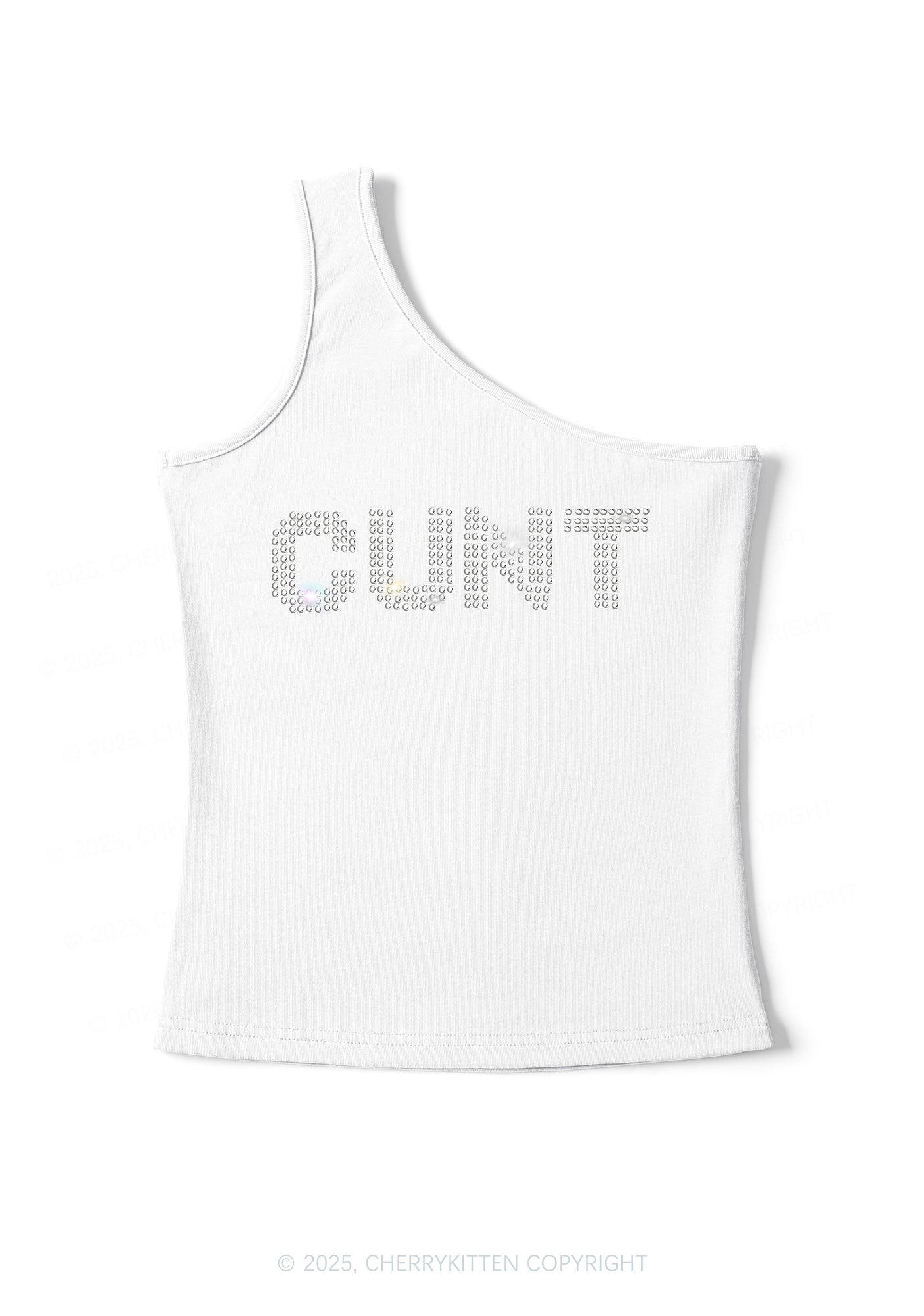 Rhinestone Cxxt Y2K One Shoulder Tank Top Cherrykitten