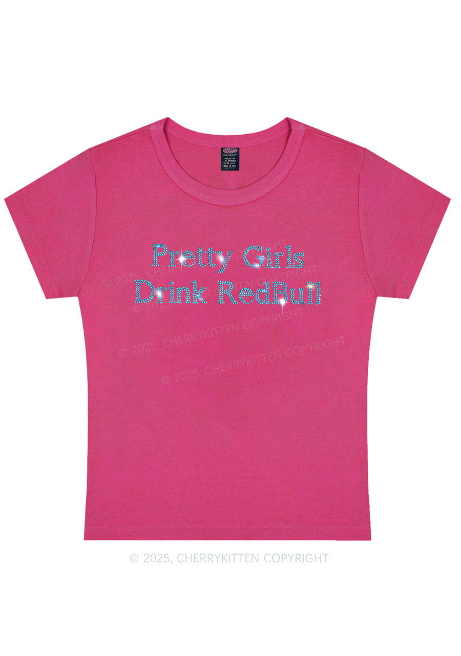 Rhinestone Pretty Girls Drink Redbull Y2K Baby Tee Cherrykitten