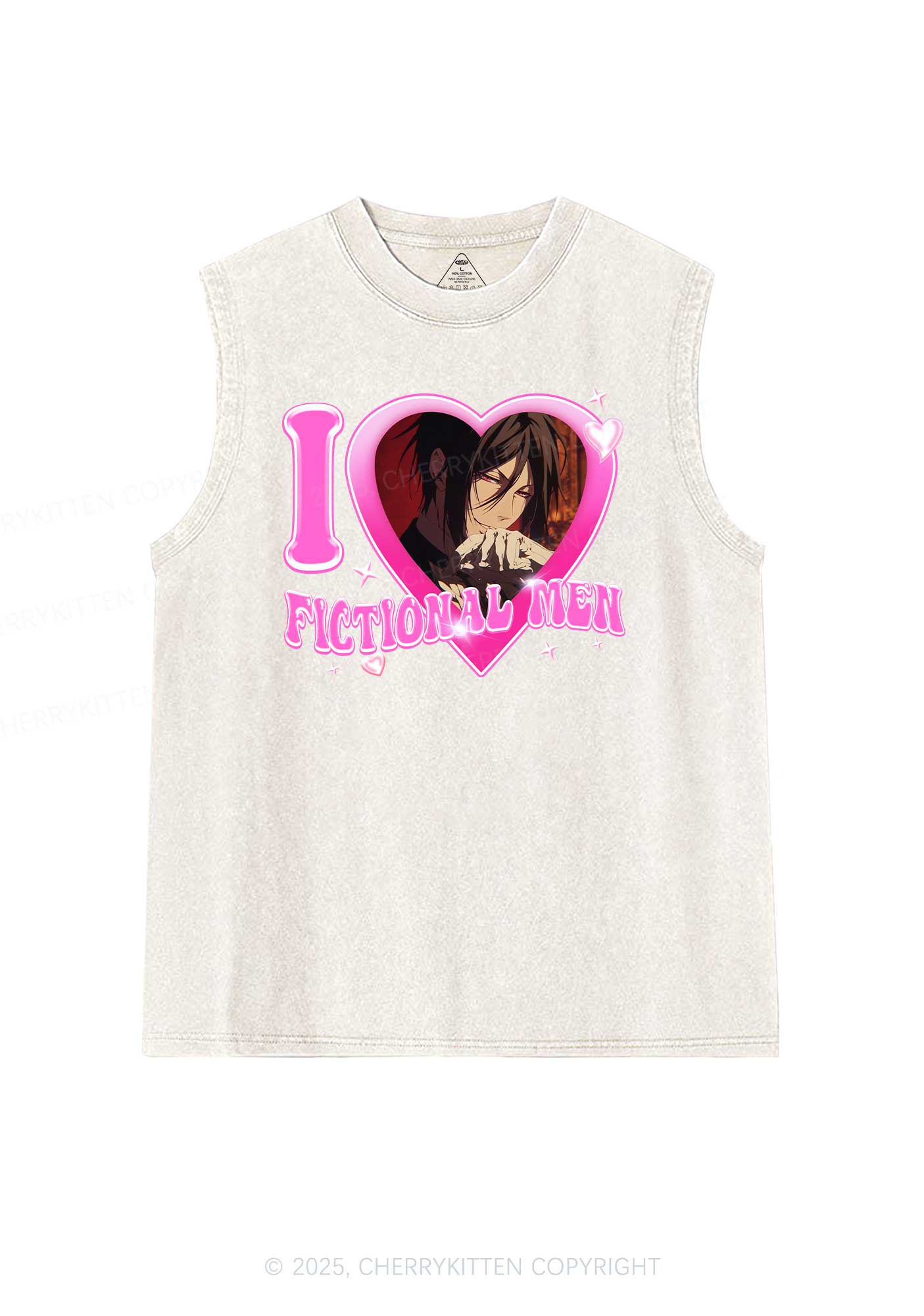 Custom I Love Fictional Men Y2K Washed Muscle Tank Cherrykitten