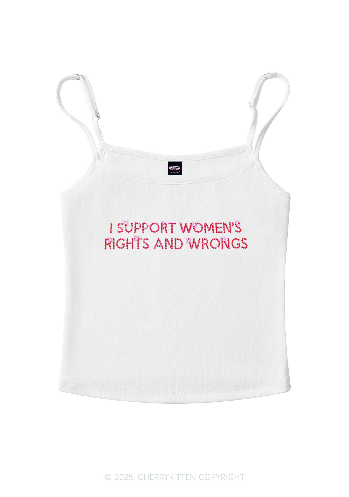 Rhinestone I Support Women Y2K Spaghetti Strap Cami Cherrykitten