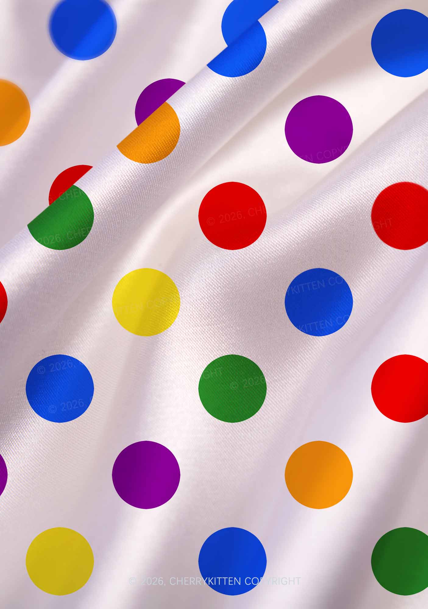 Rainbow Dots On White Pride Y2K Print Satin Cowl Neck Slip Dress Cherrykitten