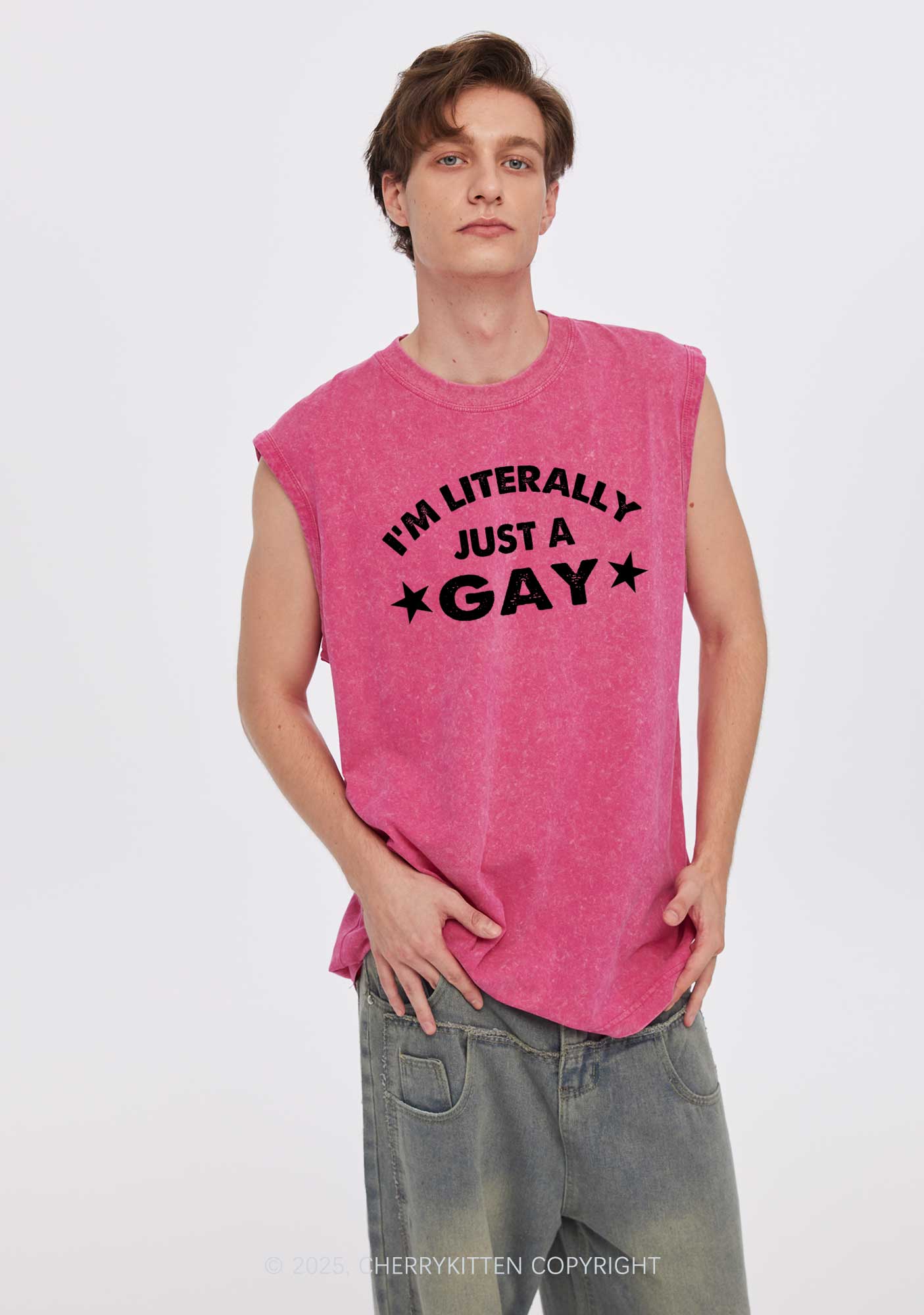 Literally Just A Gay Pride Y2K Washed Muscle Tank Cherrykitten