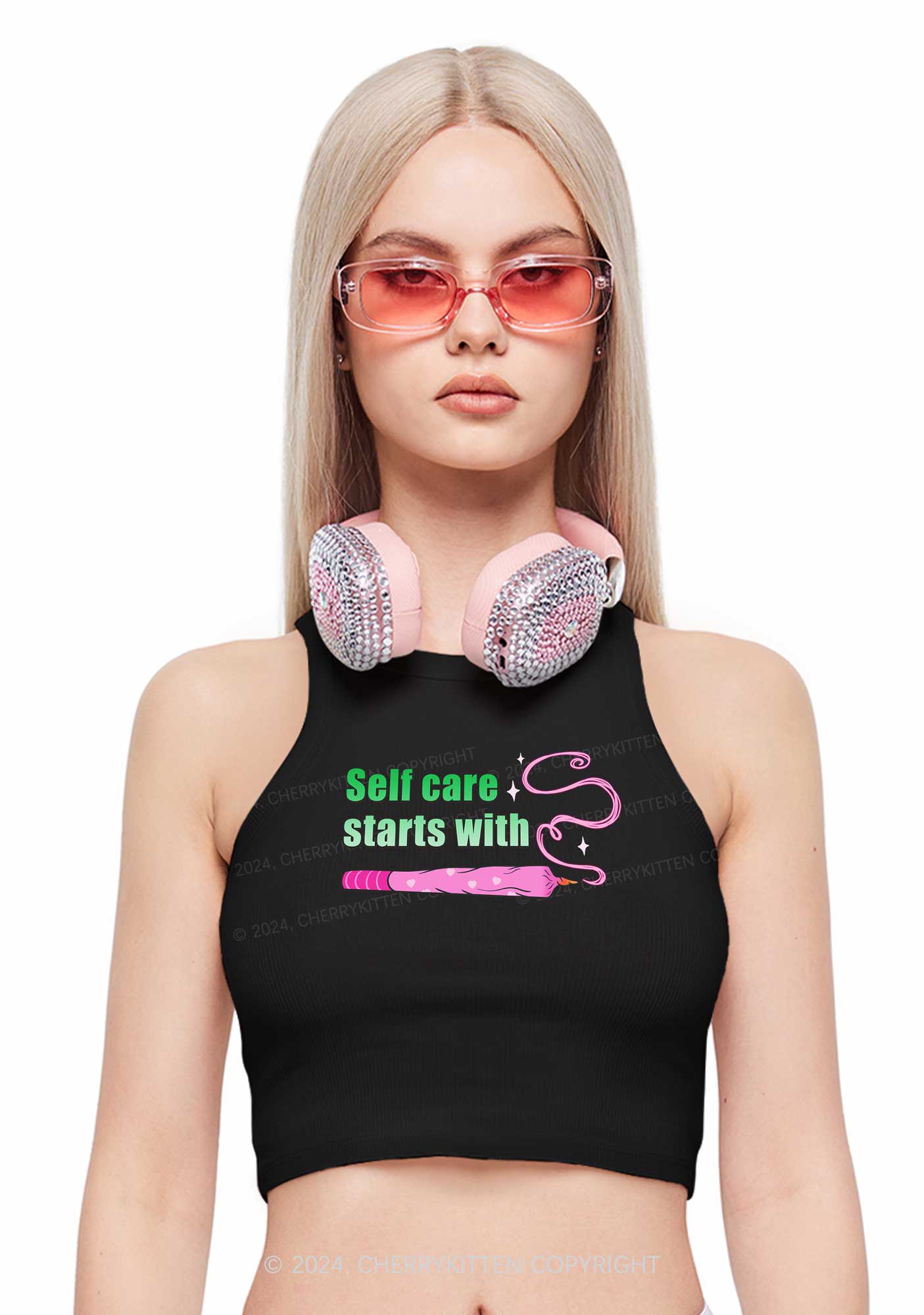 Self Care Starts Y2K Crop Tank Top Cherrykitten