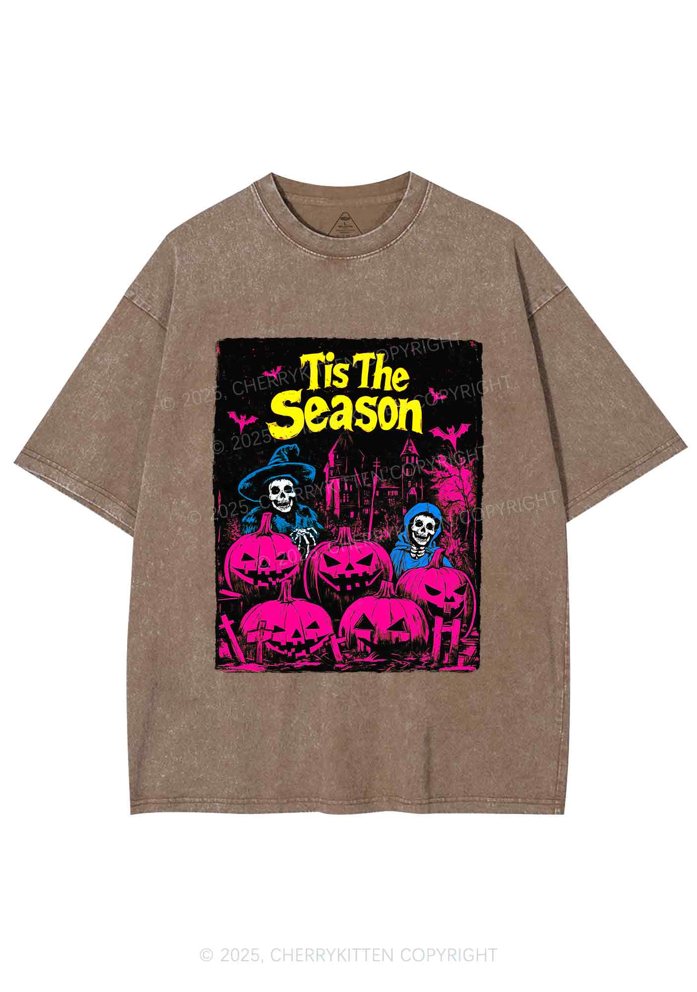 Halloween Tis The Season Skull Y2K Shirts Washed Tee Cherrykitten