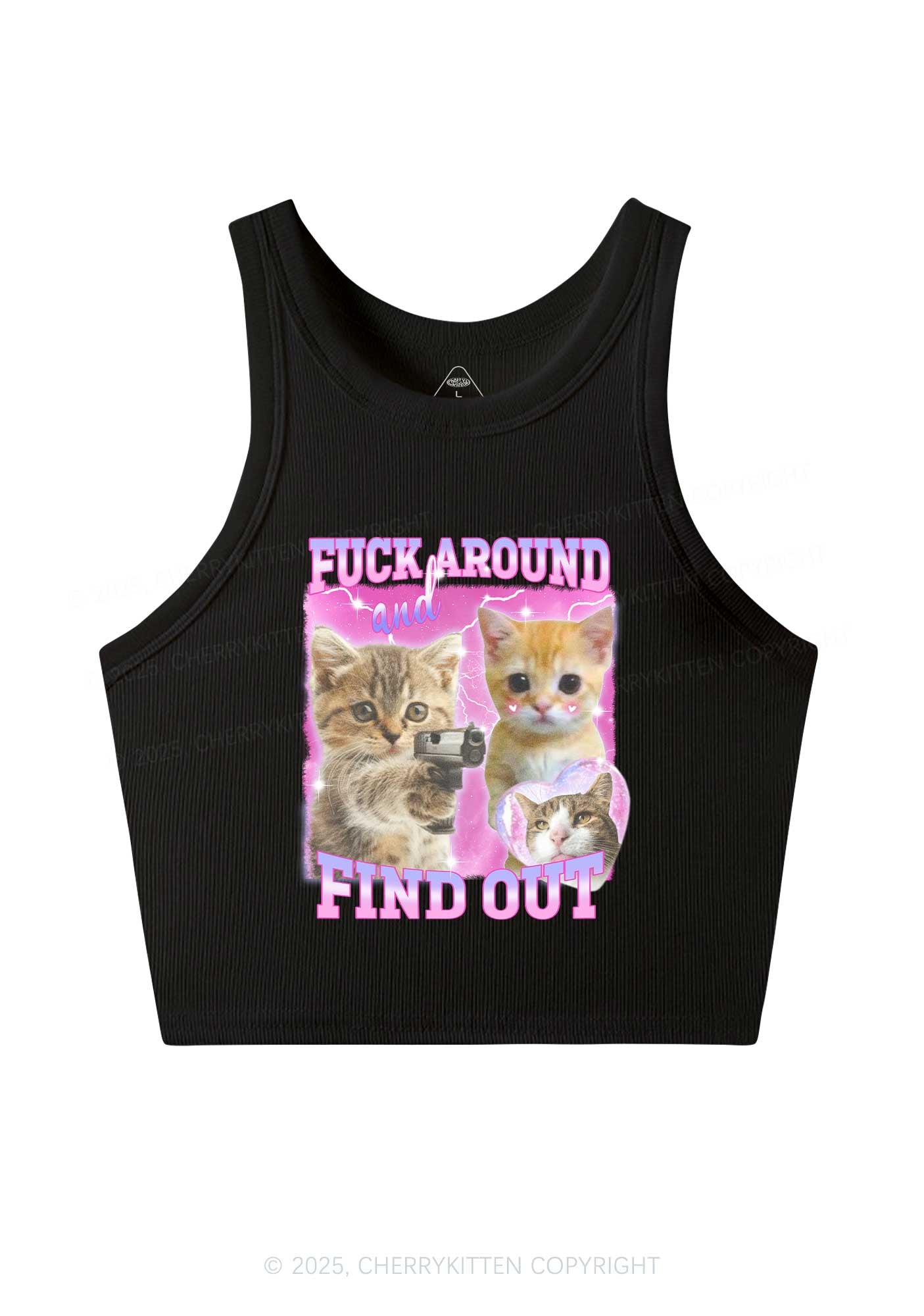 Fxxk Around Cats Y2K Crop Tank Top Cherrykitten
