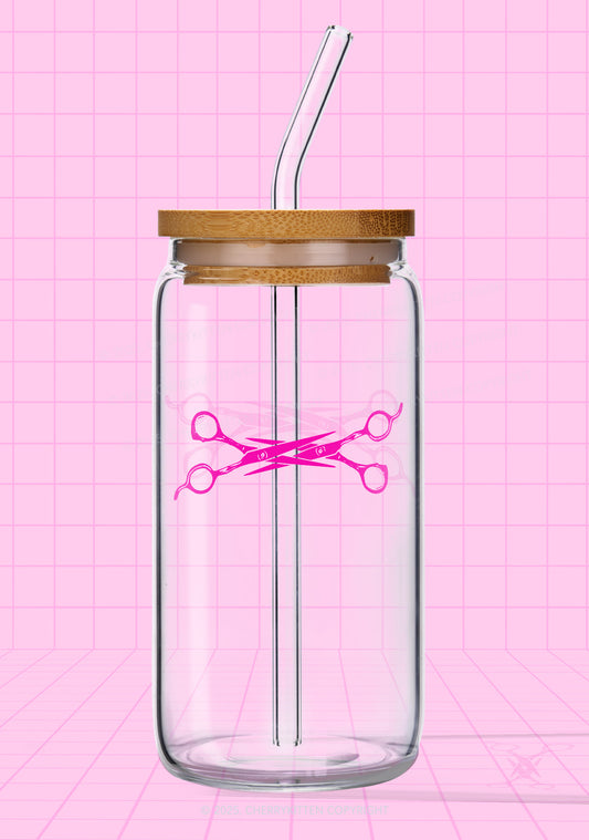 Pink Scissor Pride Y2K Printed Glass Cup Cherrykitten