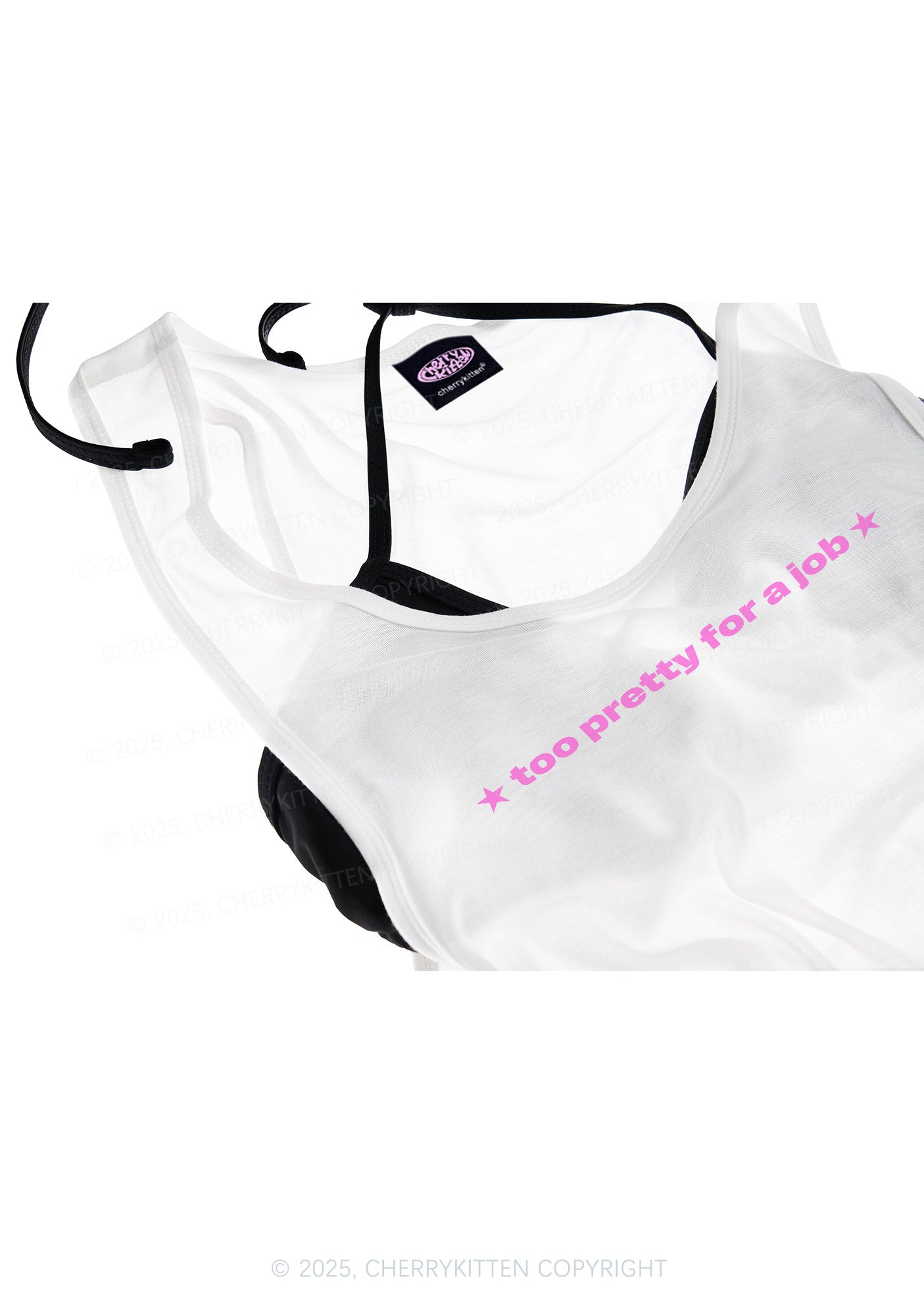 Too Pretty For Job Y2K Sheer Boyfriend Tank Cherrykitten