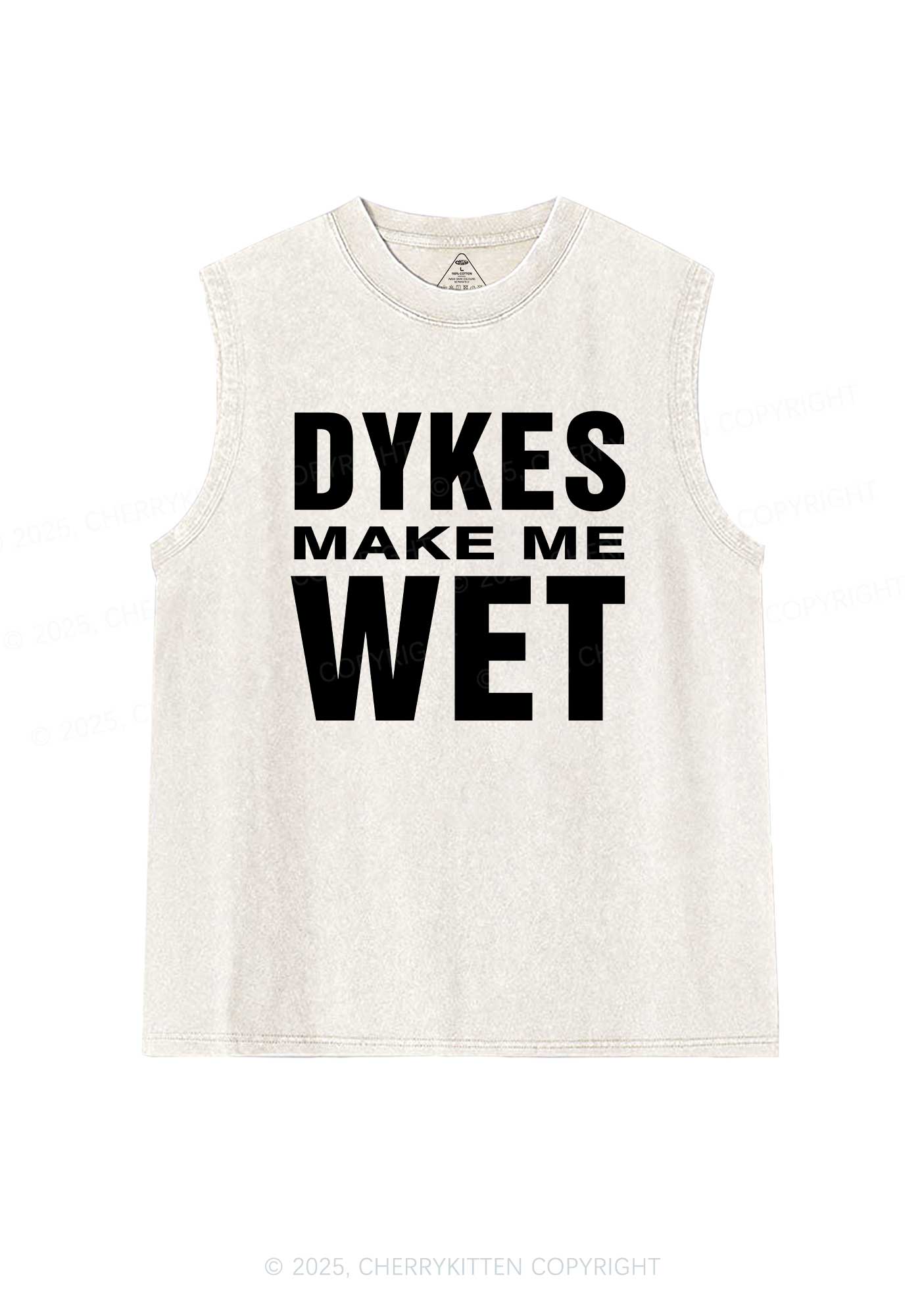 Dykes Make Me Wet Pride Y2K Washed Muscle Tank Cherrykitten