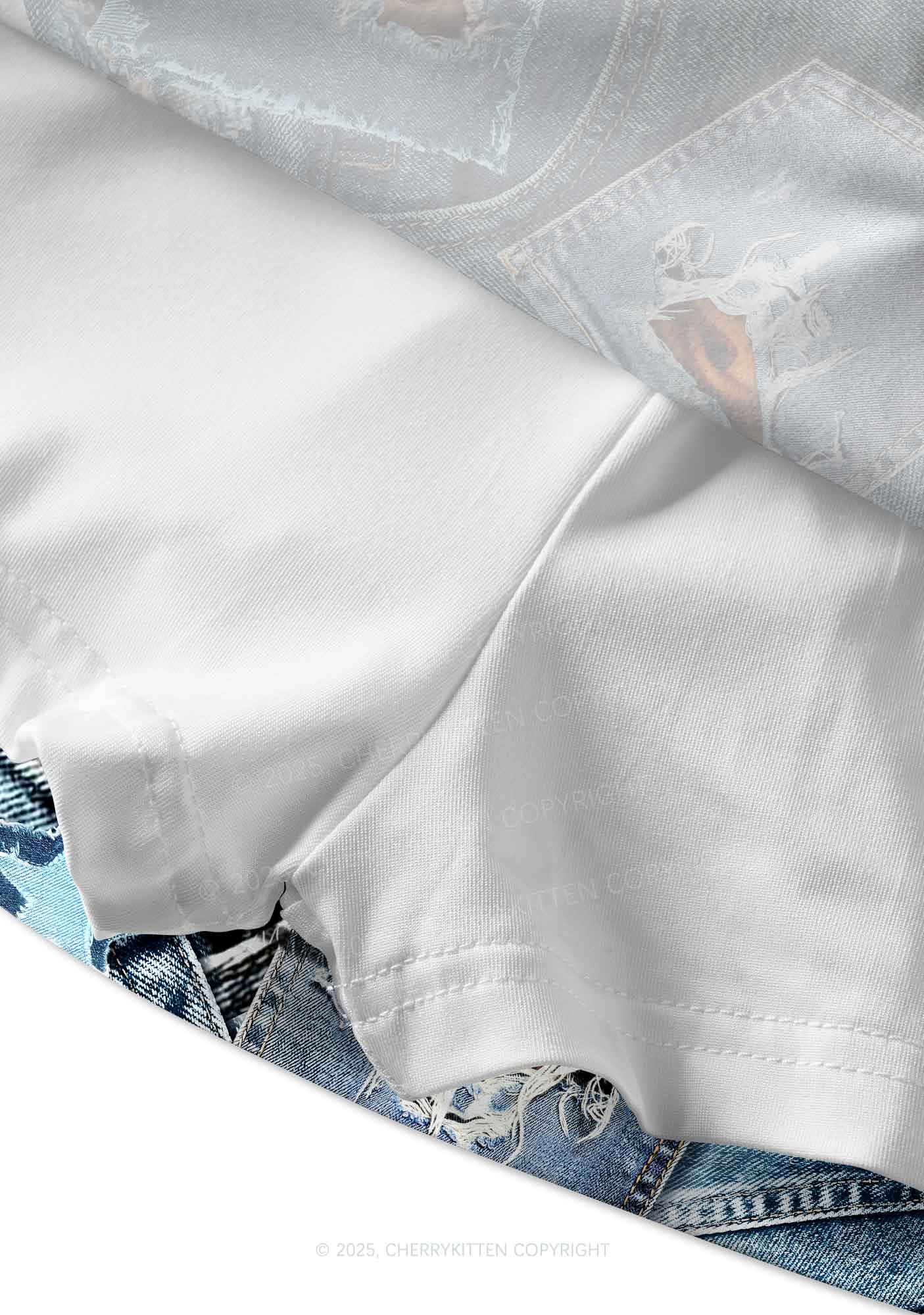 Denim Patchwork Y2K Print Mini Skirt Cherrykitten