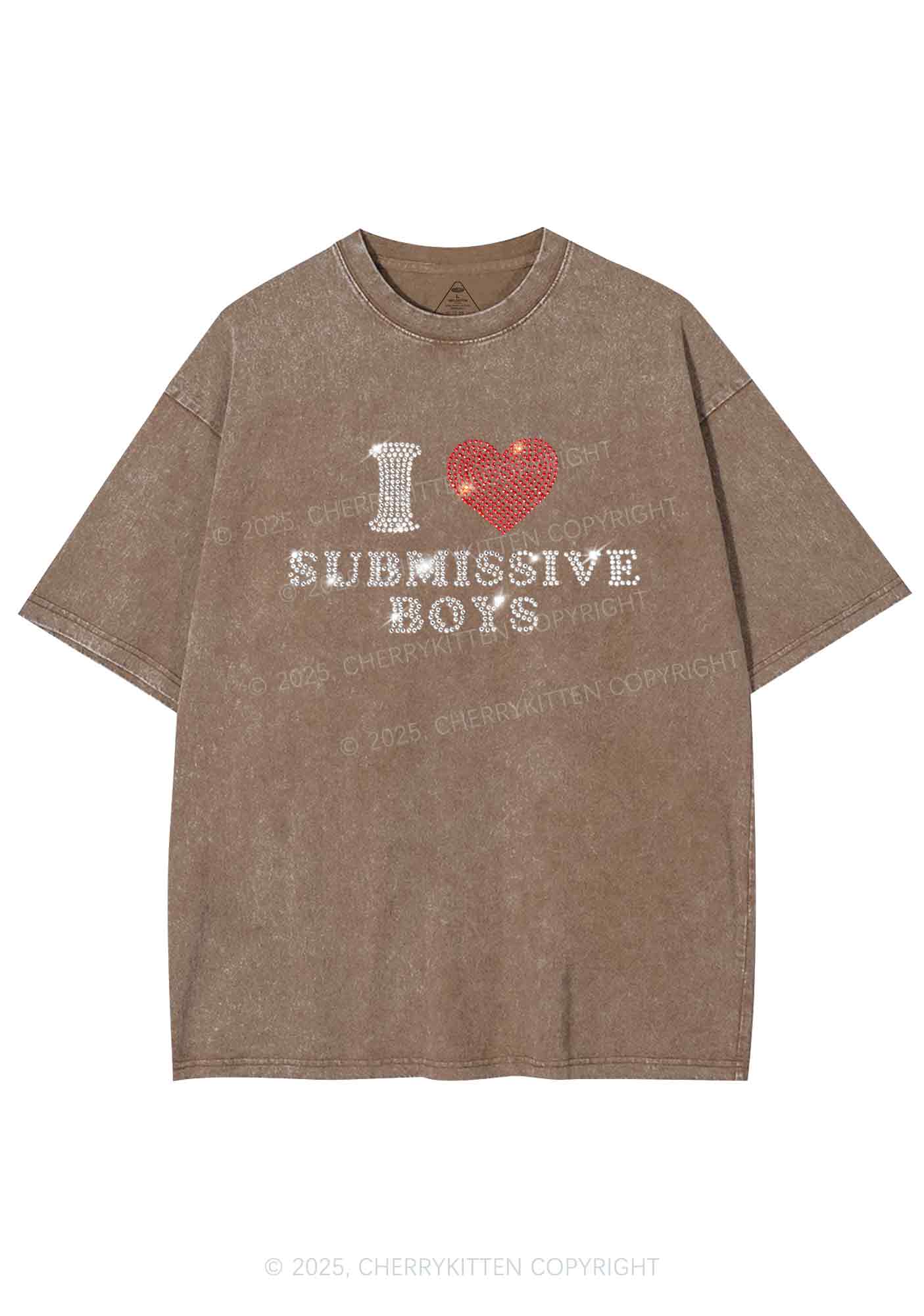 Rhinestone I Love S Boys Y2K Shirts Washed Tee Cherrykitten