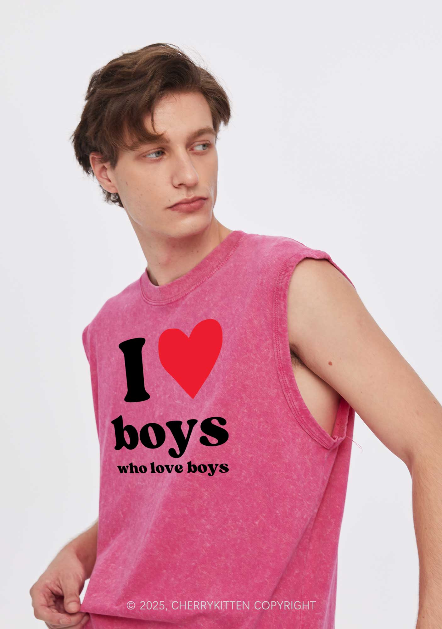 I Love Boys Pride Y2K Washed Muscle Tank Cherrykitten
