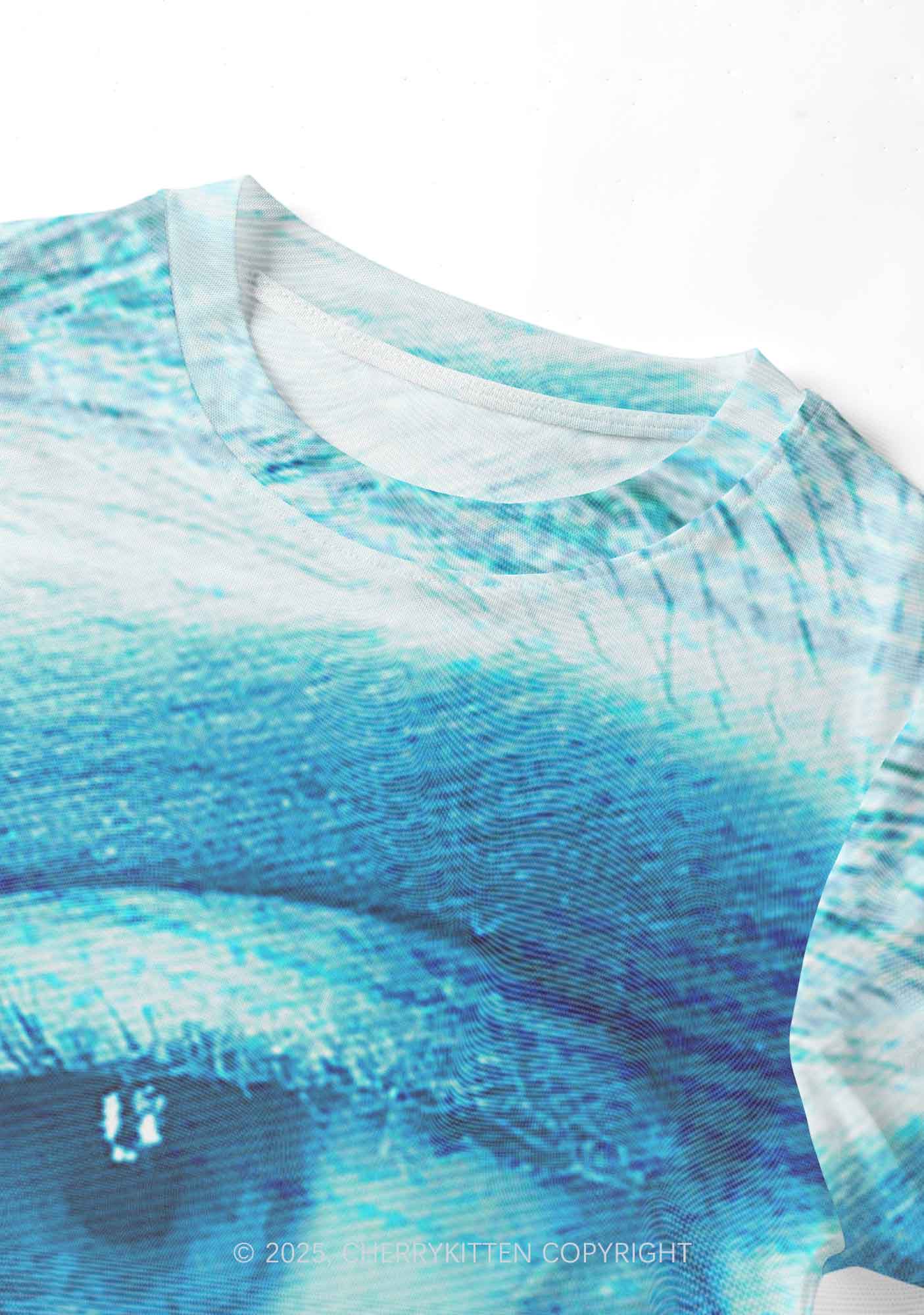 Halloween Tech Blue Eye Y2K Mesh Crop Top Cherrykitten