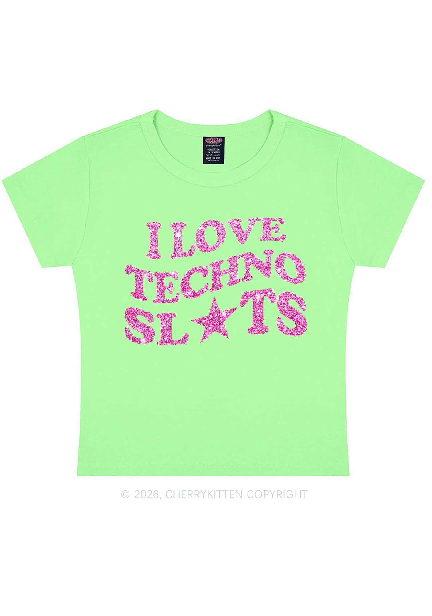 Glitter I Love Techno Slxts Y2K Baby Tee Cherrykitten