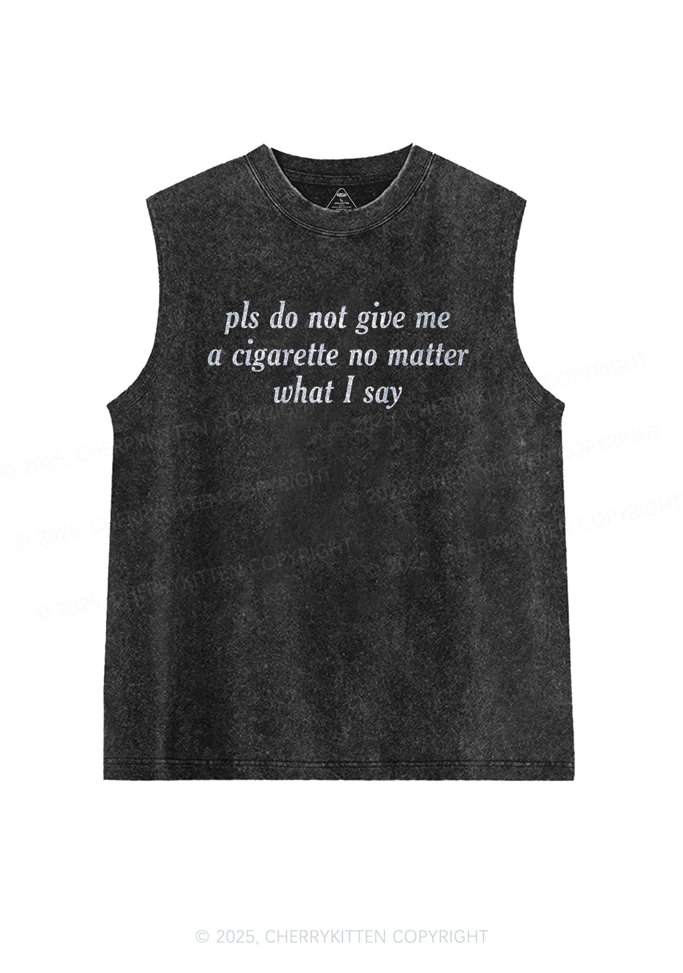 Glitter Pls Dont Give Me Cigarette Y2K Washed Muscle Tank Cherrykitten