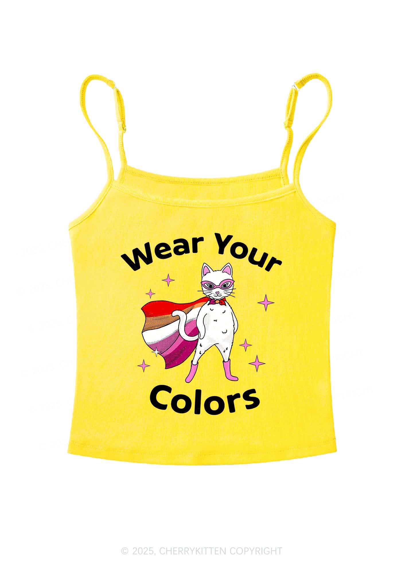 Lesbian Flag Cat Pride Y2K Spaghetti Strap Cami Cherrykitten