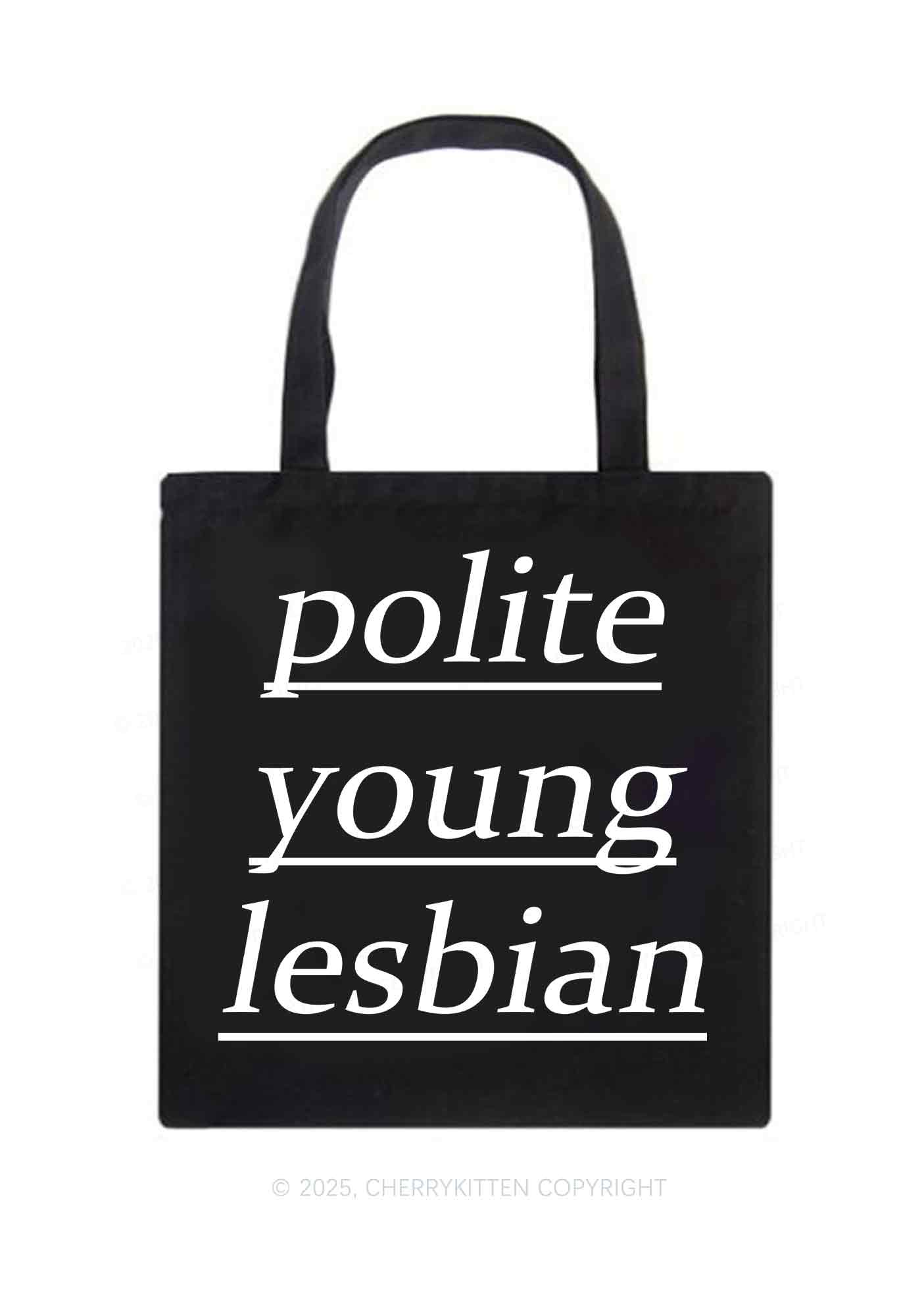 Polite Young Lesbian Pride Y2K Canvas Tote Bag Cherrykitten