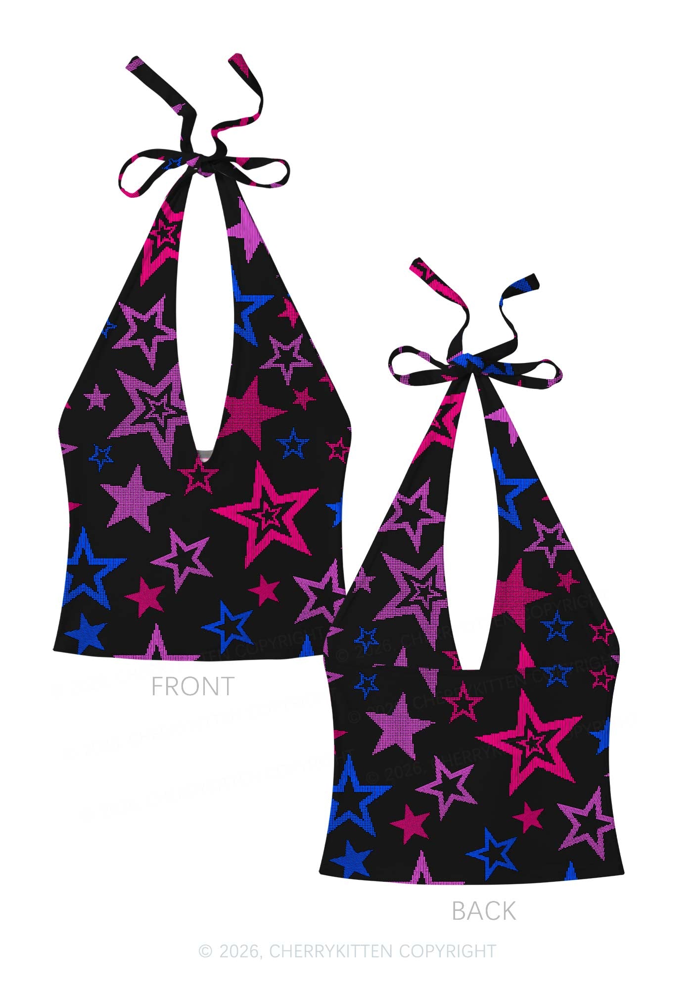 Bisexual Star Pride Y2K Print Halter Deep V Neck Cami Cherrykitten