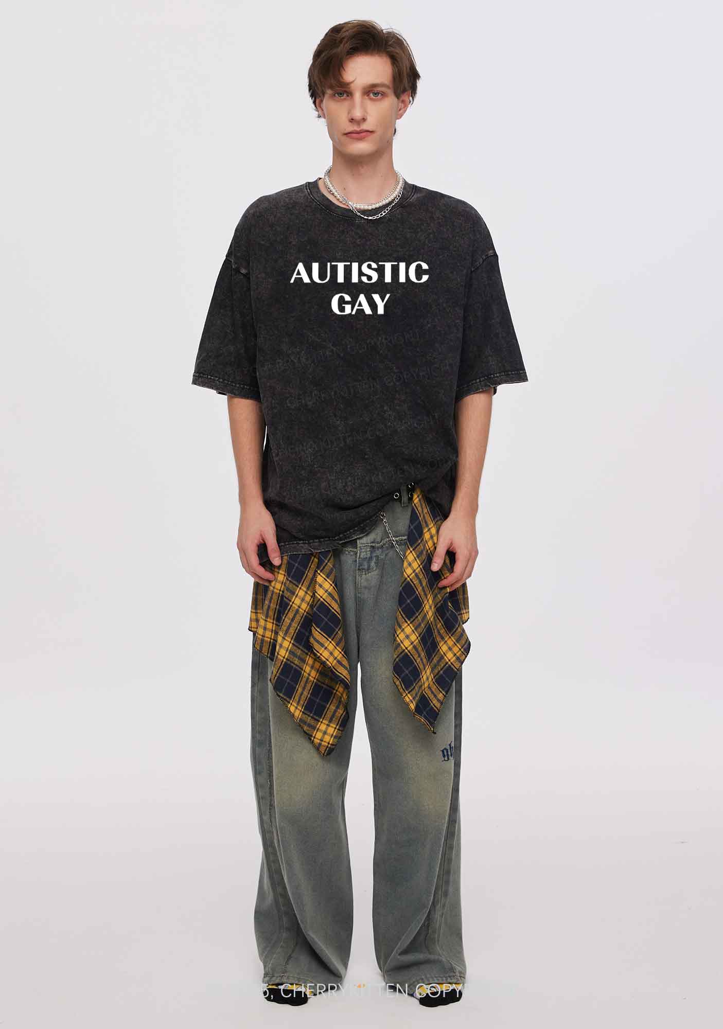 Autistic Gay Pride Y2K Shirts Washed Tee Cherrykitten