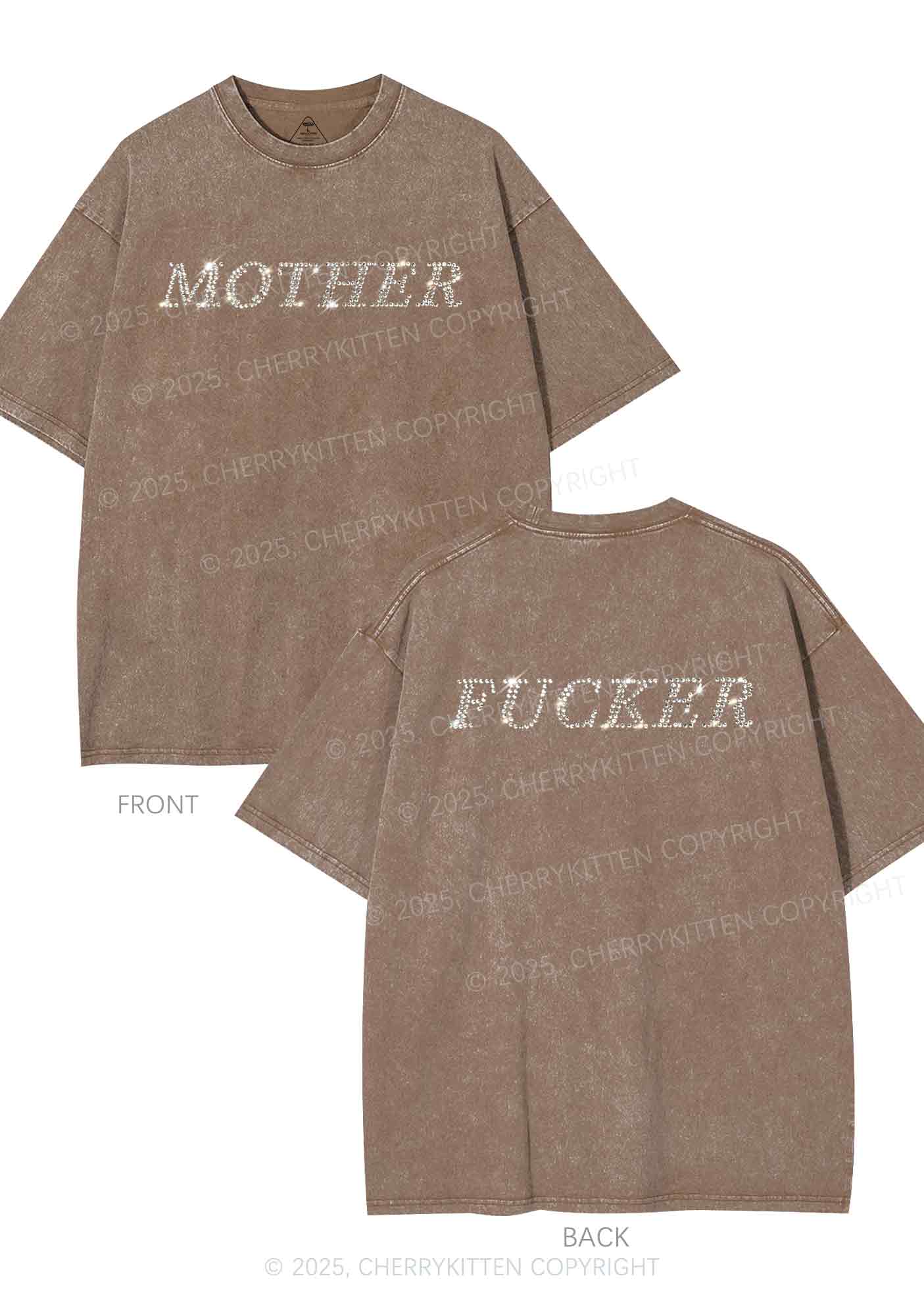 Rhinestone Motherfxcker Two Sides Y2K Shirts Washed Tee Cherrykitten