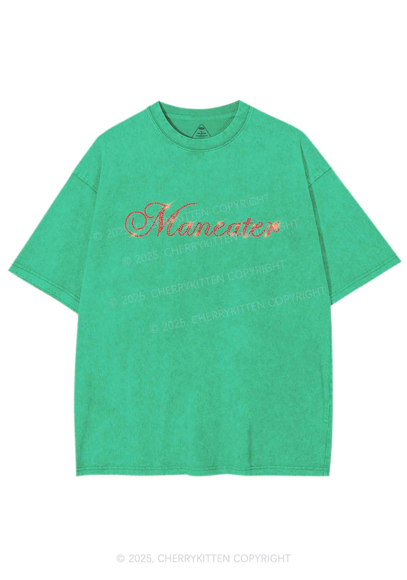 Rhinestone Maneater Y2K Shirts Washed Tee Cherrykitten