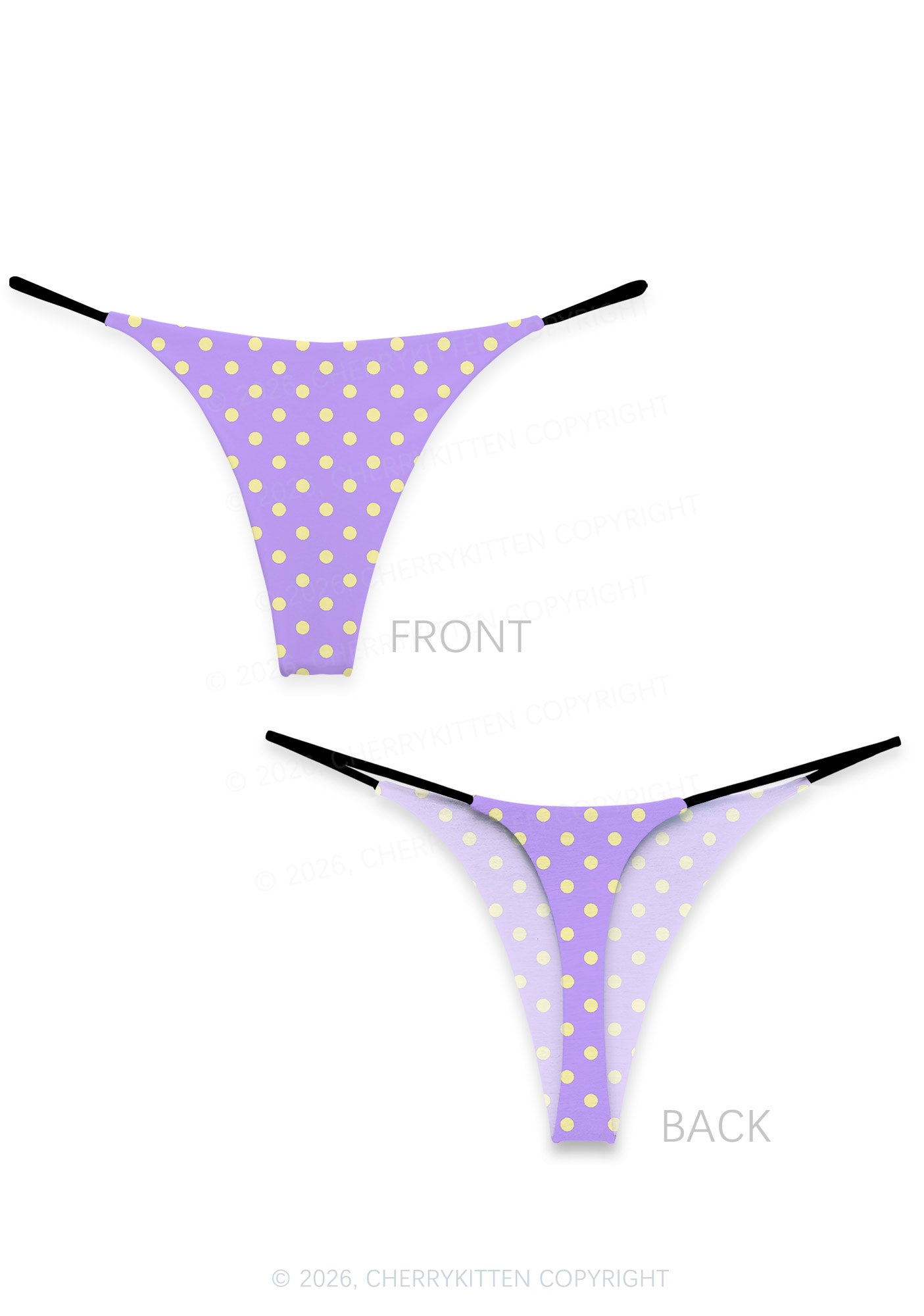 Yellow Dots On Purple Y2K Print Bikini String Thong Cherrykitten