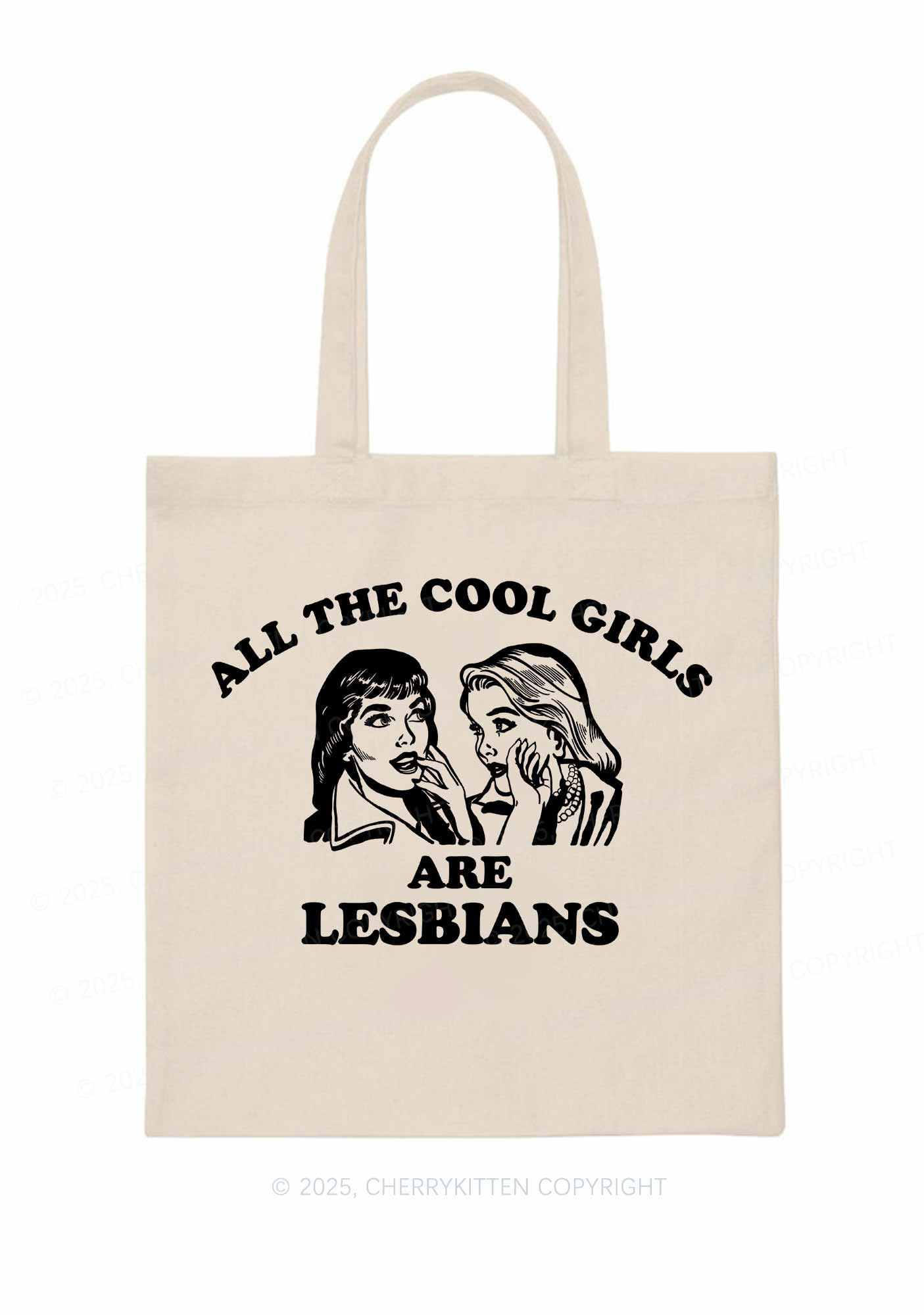 Cool Girls Lesbians Pride Y2K Canvas Tote Bag Cherrykitten