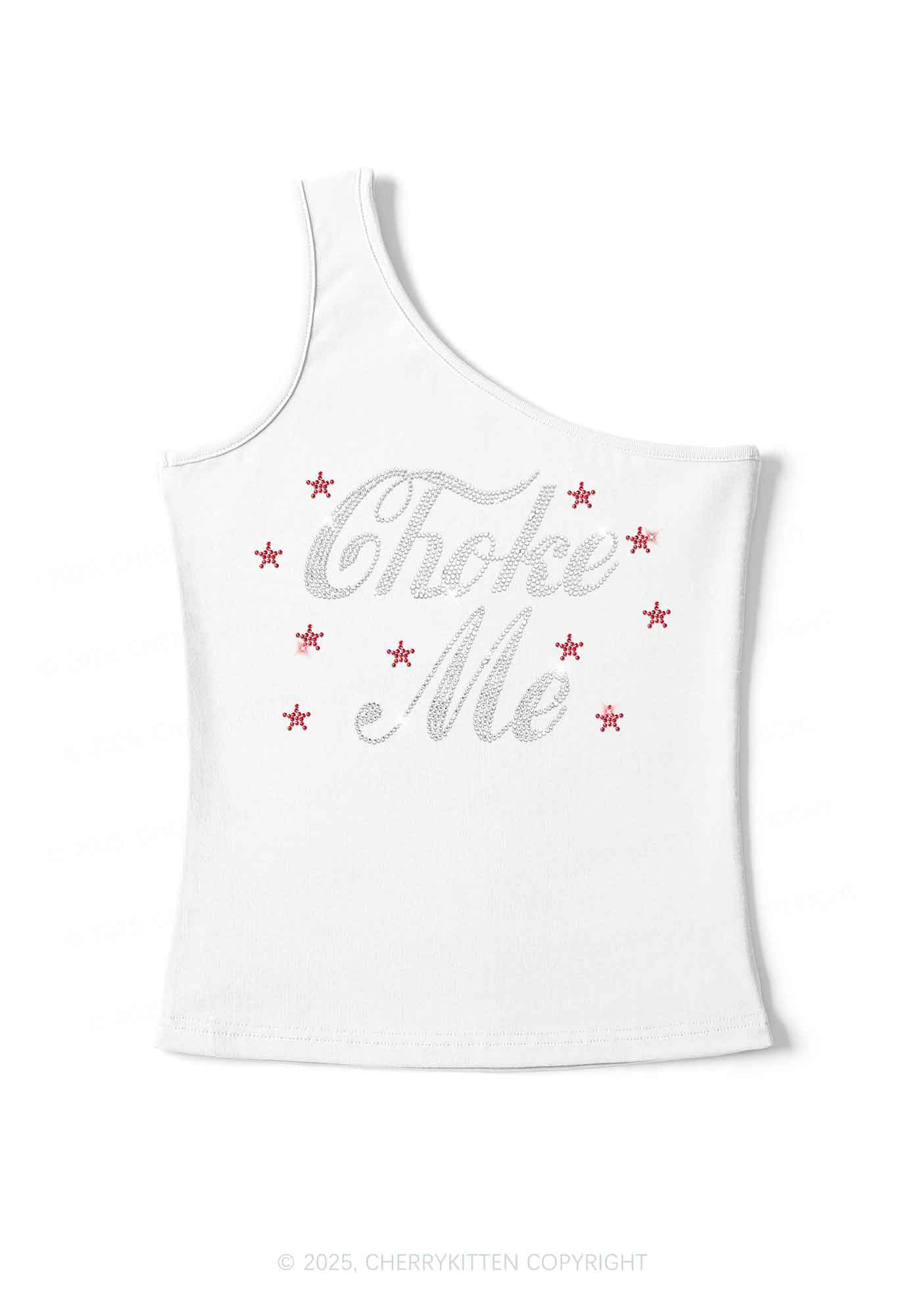 Rhinestone Choke Me Y2K One Shoulder Tank Top Cherrykitten