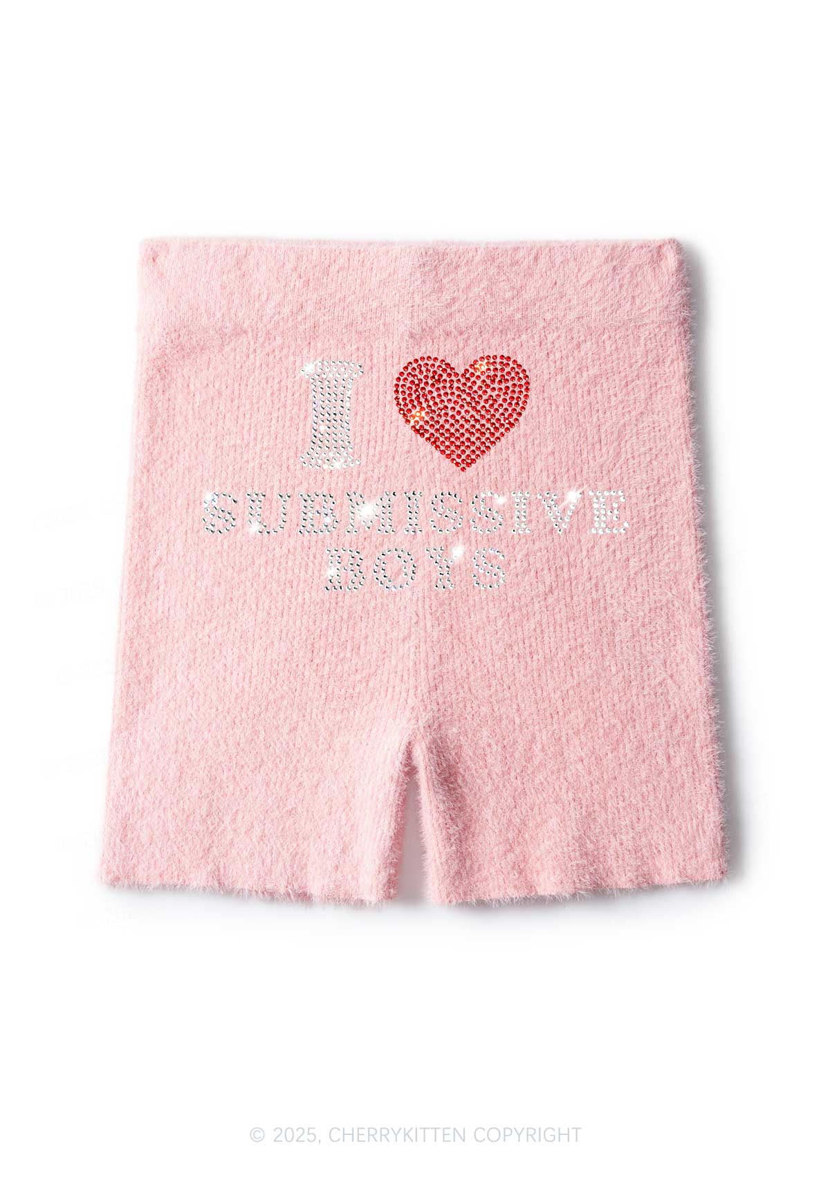 Rhinestone I Love S Boys Y2K Fluffy Shorts Cherrykitten