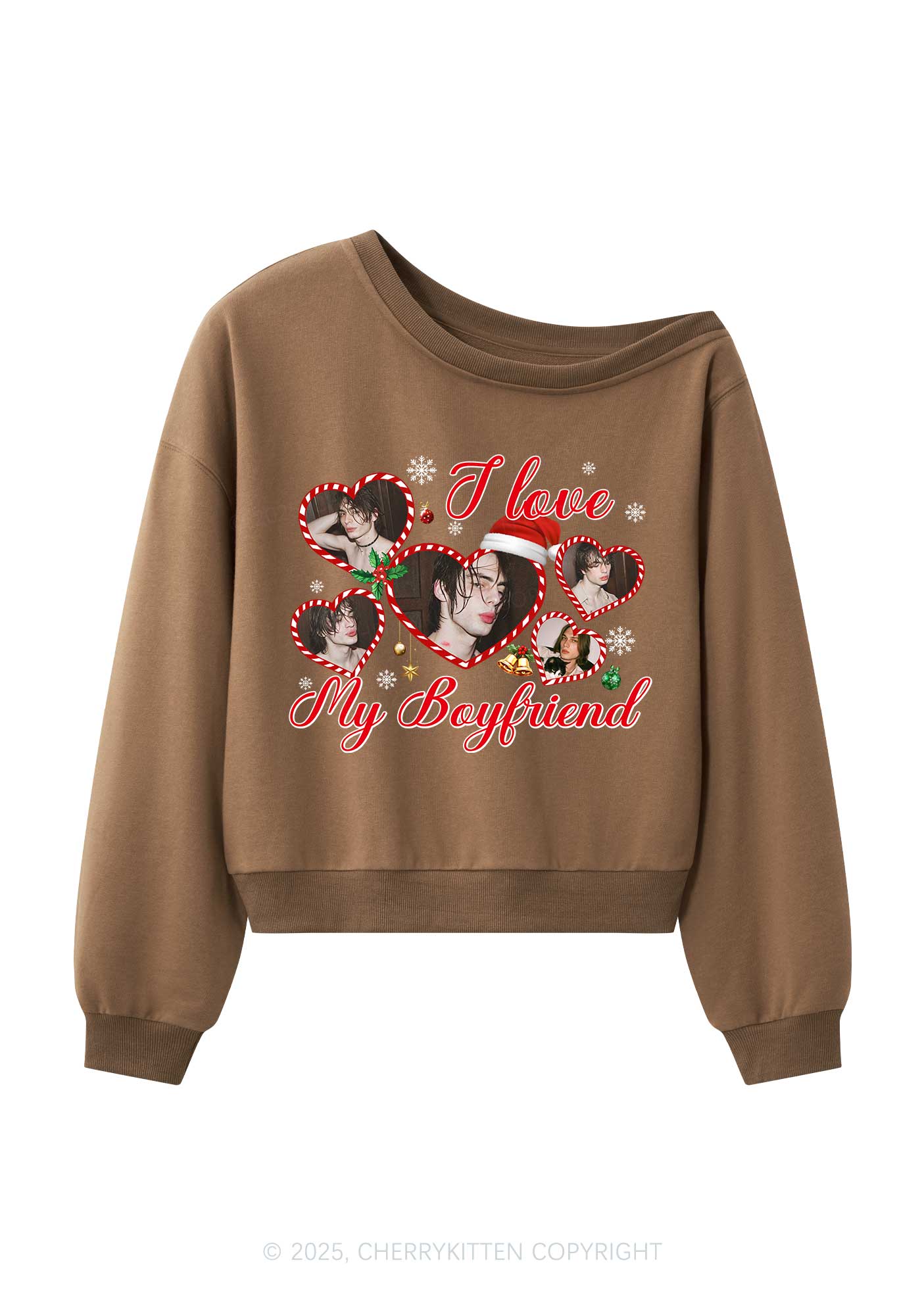 Custom Christmas I Love My GF Y2K Off Shoulder Sweatshirts Cherrykitten