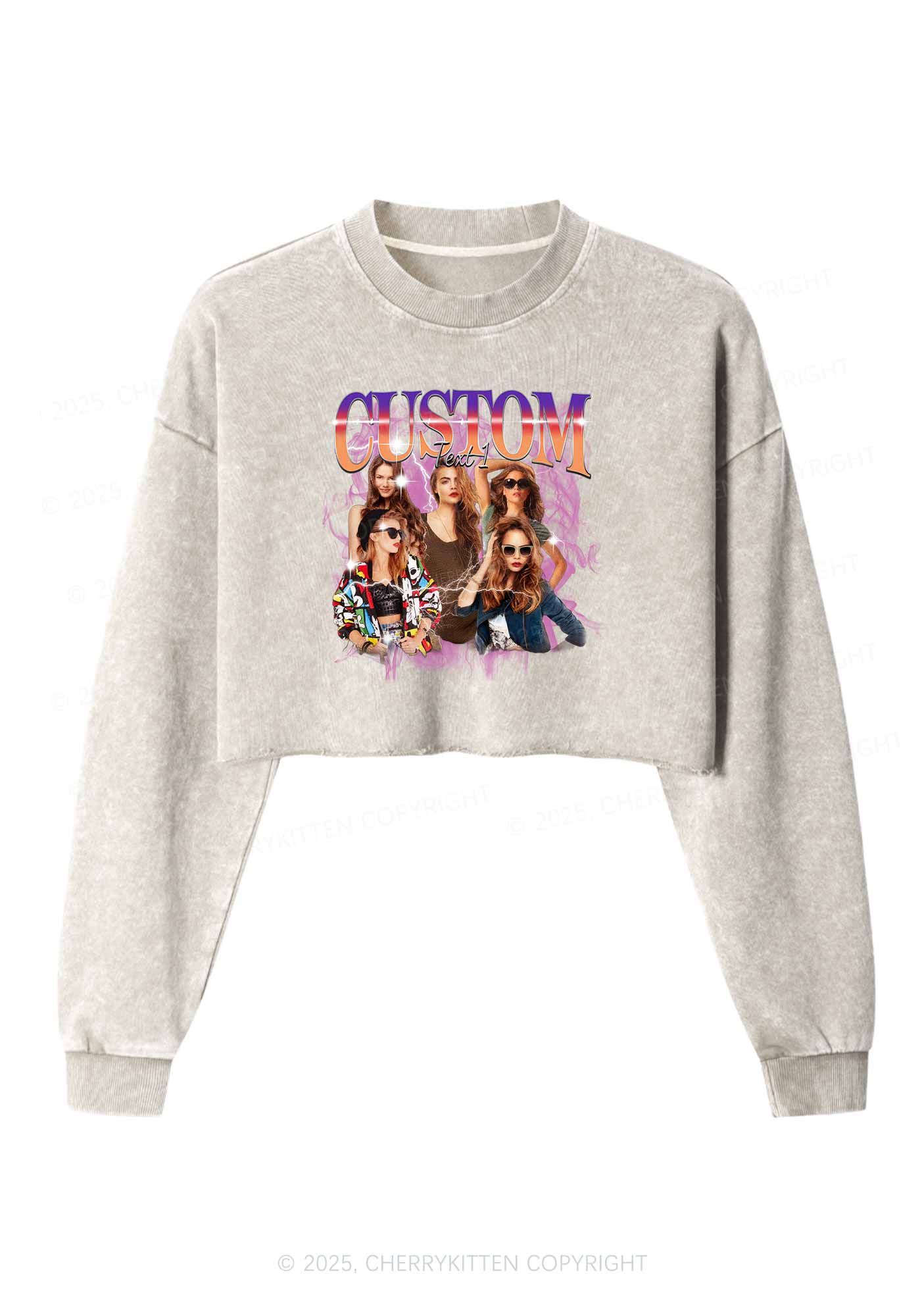 Custom Photo Vintage Y2K Crop Washed Sweatshirts Cherrykitten