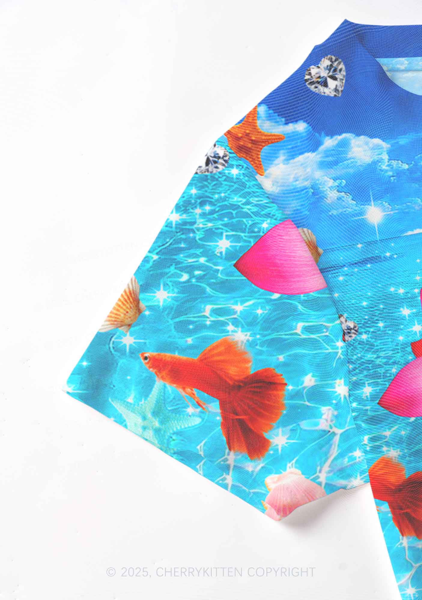 Seaside Lotus Y2K Mesh Crop Top Cherrykitten