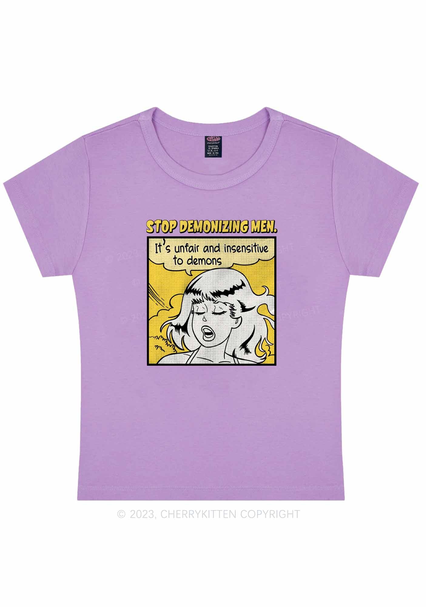 Curvy Stop Demonizing Men Y2K Baby Tee Cherrykitten