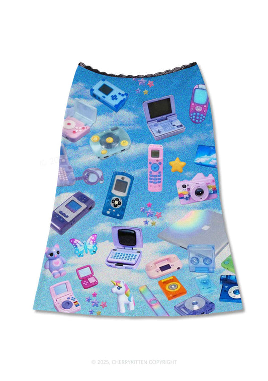 Punk Digital Y2K Print Midi Skirt Cherrykitten