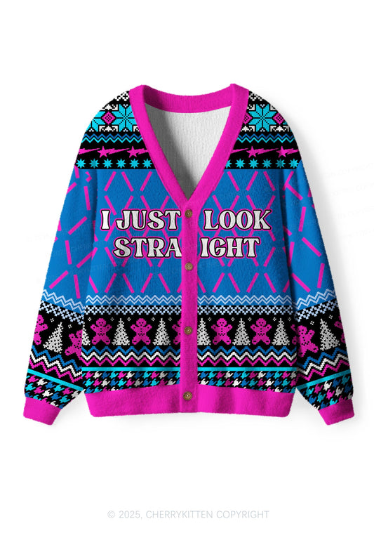 I Just Look Straight Y2K Christmas Cardigan Knit Sweatshirt Cherrykitten